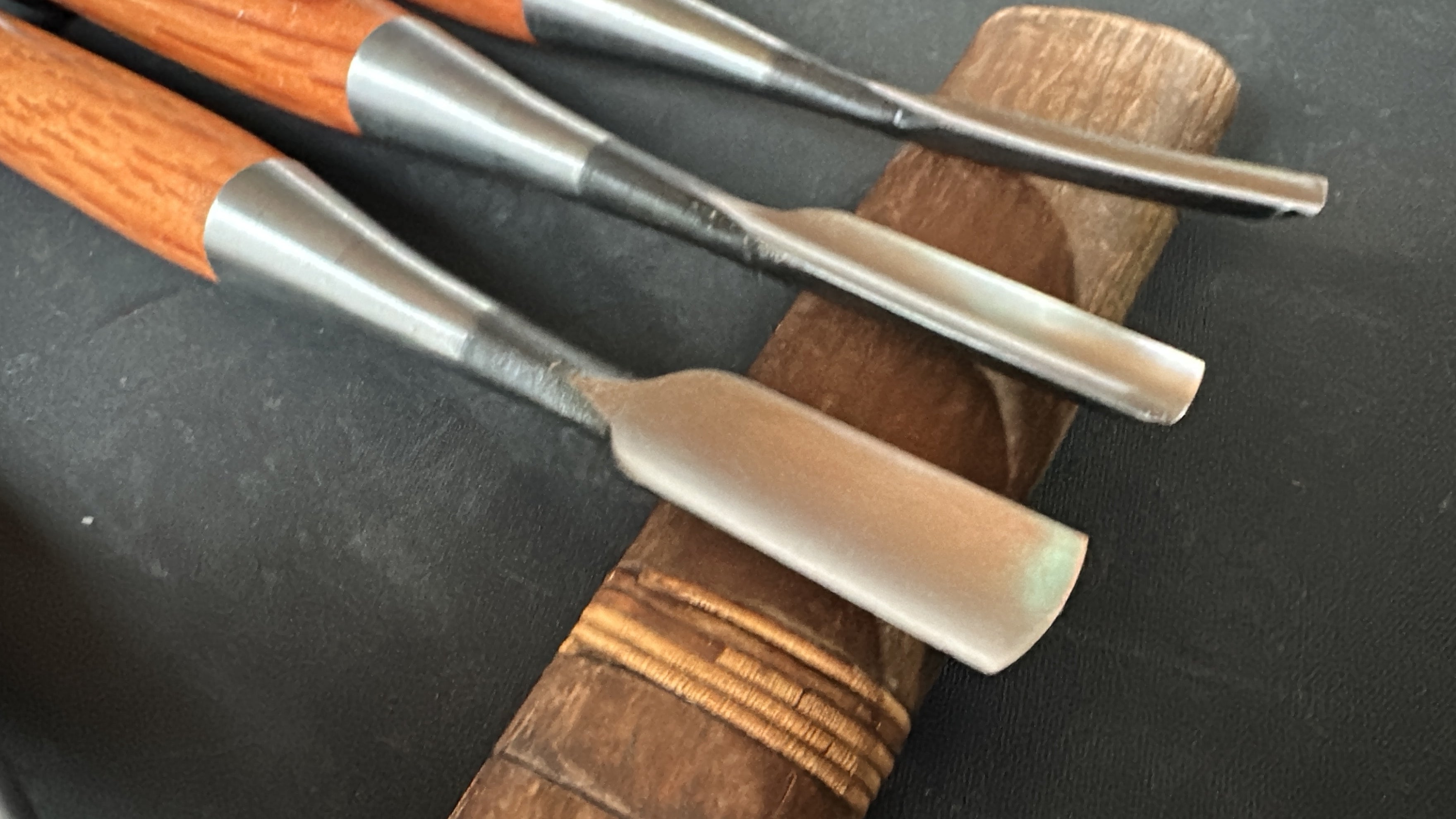 Old Stock Carving chisels set by Blue steel 掘出し物 彫刻組鑿 青紙鋼 10本組