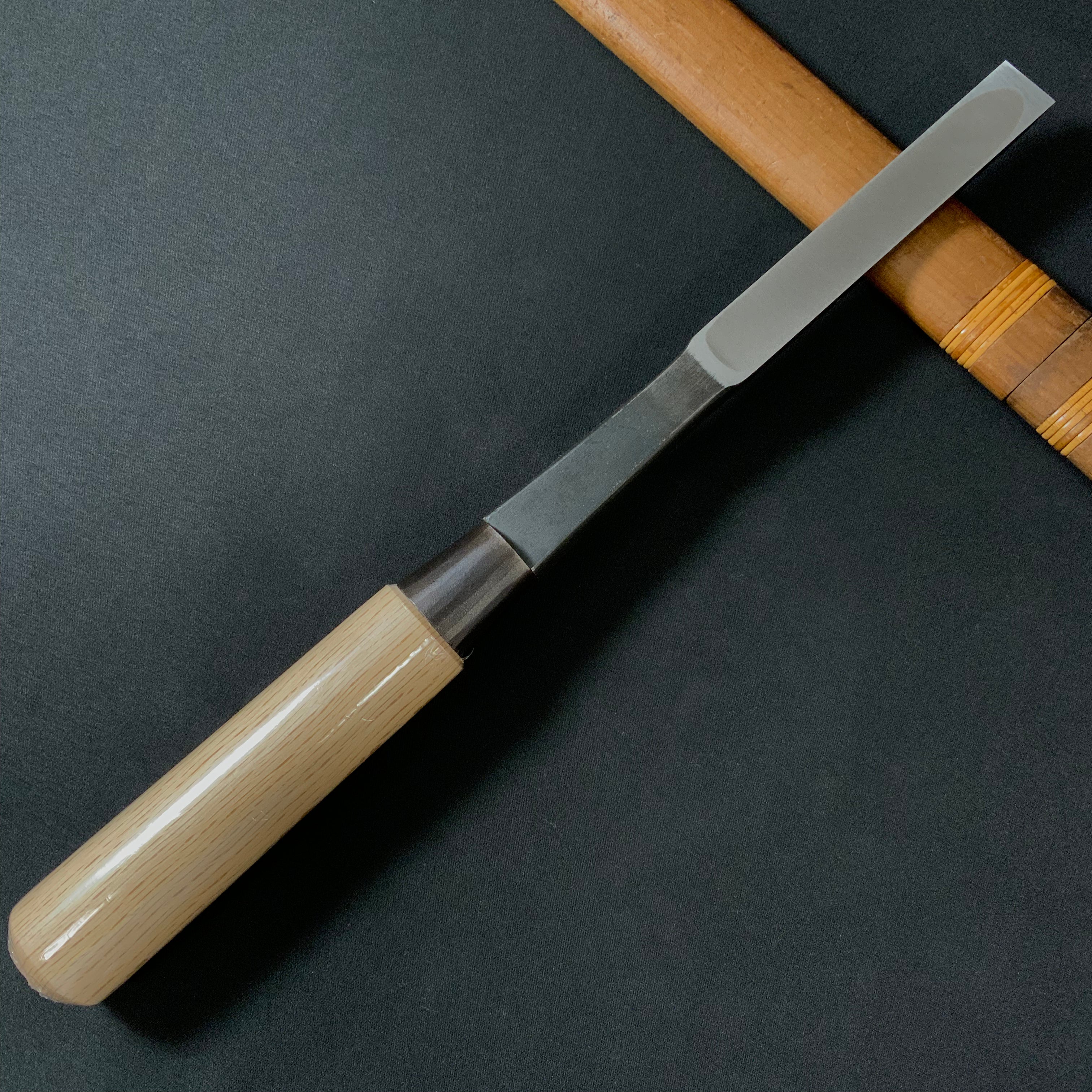 田斎作 黒仕上 腰型鑿 一枚裏 白樫柄 Tasai lumbar chisel with White Oak Handle black finish
