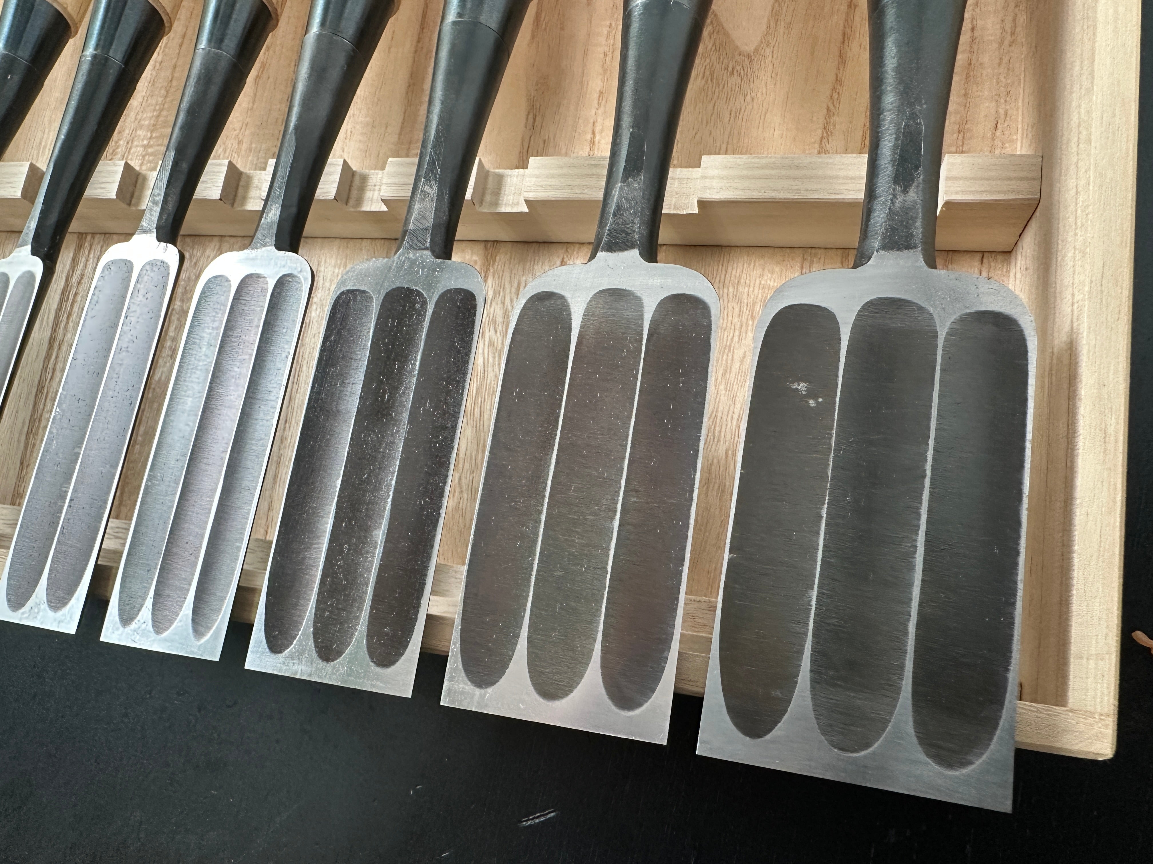 Fujihiro Koumaru Type Paring chisels Triple ura set by Chuutarou Imai 今井忠太郎作 二治弘 甲丸薄組鑿 Usuinomi #3