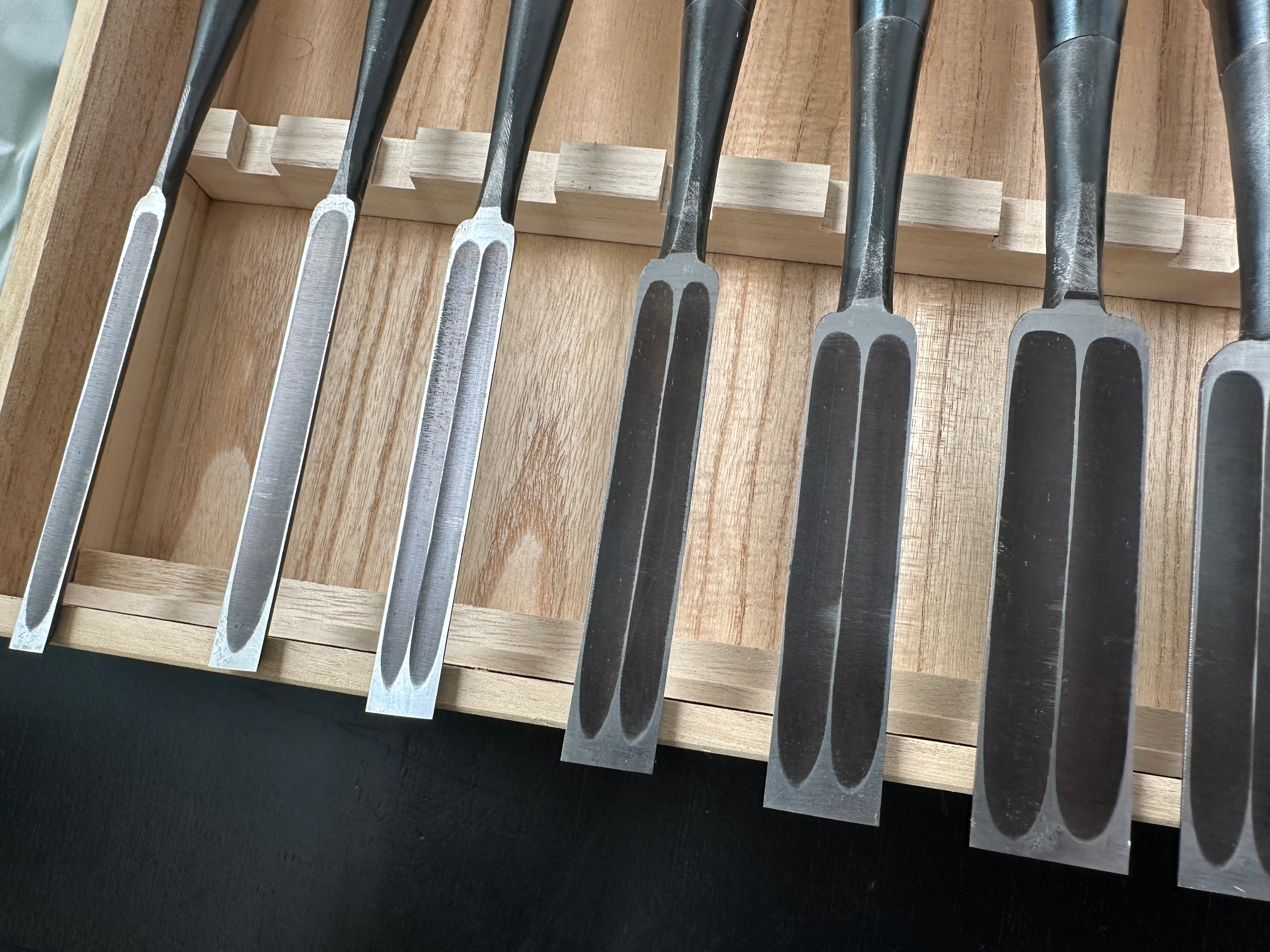 Fujihiro Koumaru Type Paring chisels Triple ura set by Chuutarou Imai 今井忠太郎作 二治弘 甲丸薄組鑿 Usuinomi #3