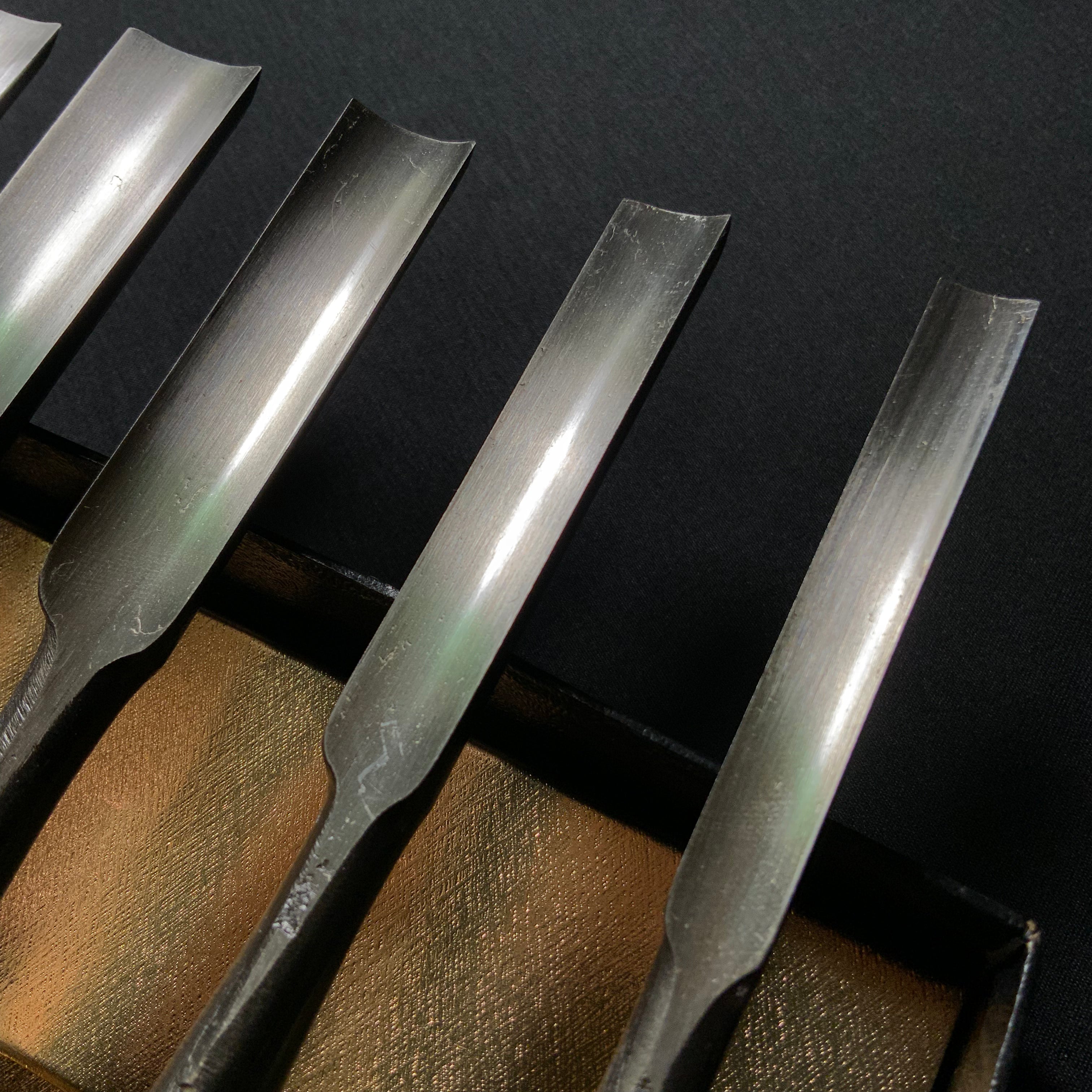 Old stock Takahiro Uchimaru Bench chisels (Round Chisel) 5pc set 掘出し物 貴弘 内丸追入組鑿 5本組
