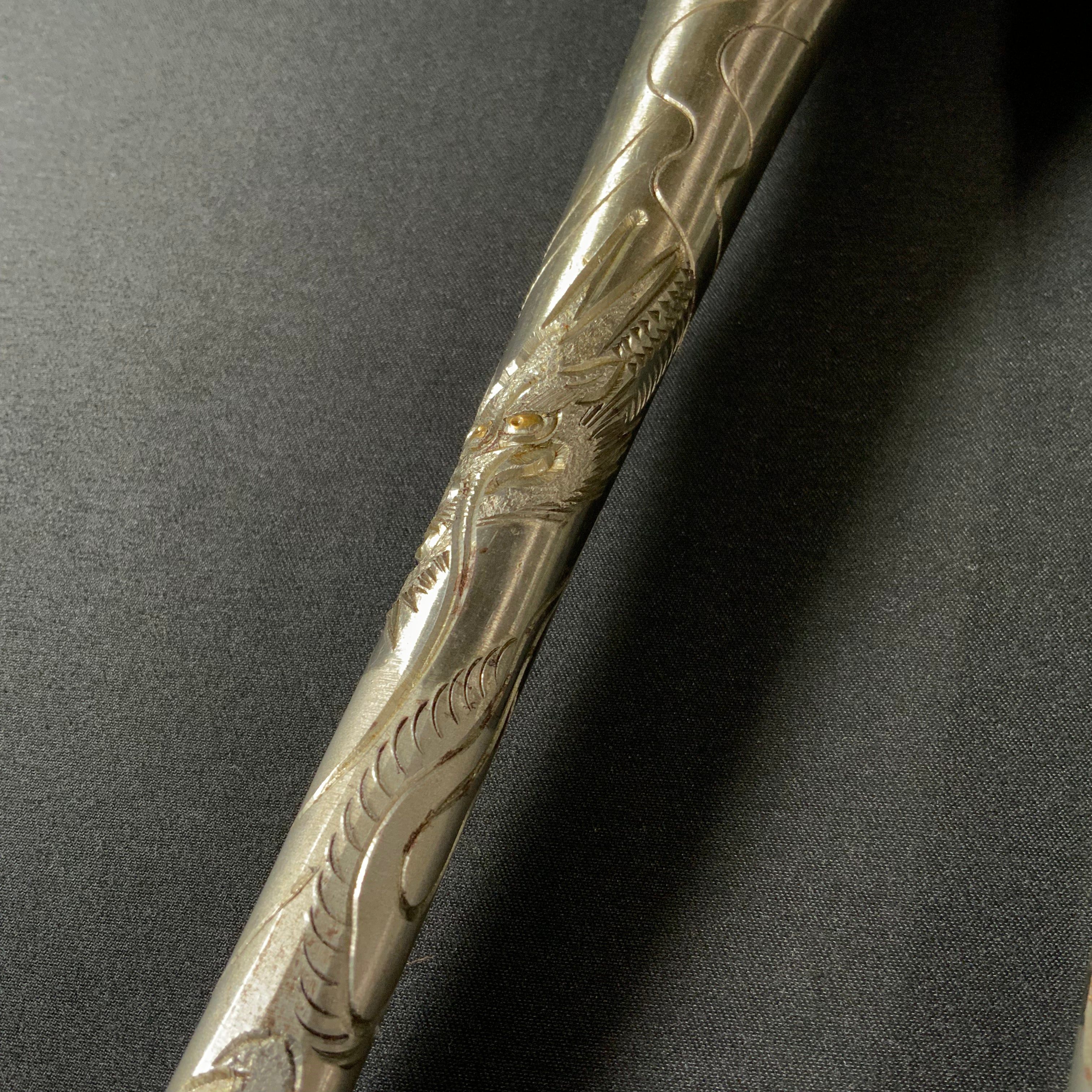 Old stock Slick Chisels set with Dragon and Tiger Carving 掘出し物 龍虎彫 本突き組鑿 48,24mm Ootsuki-nomi, Hontsuki-Nomi