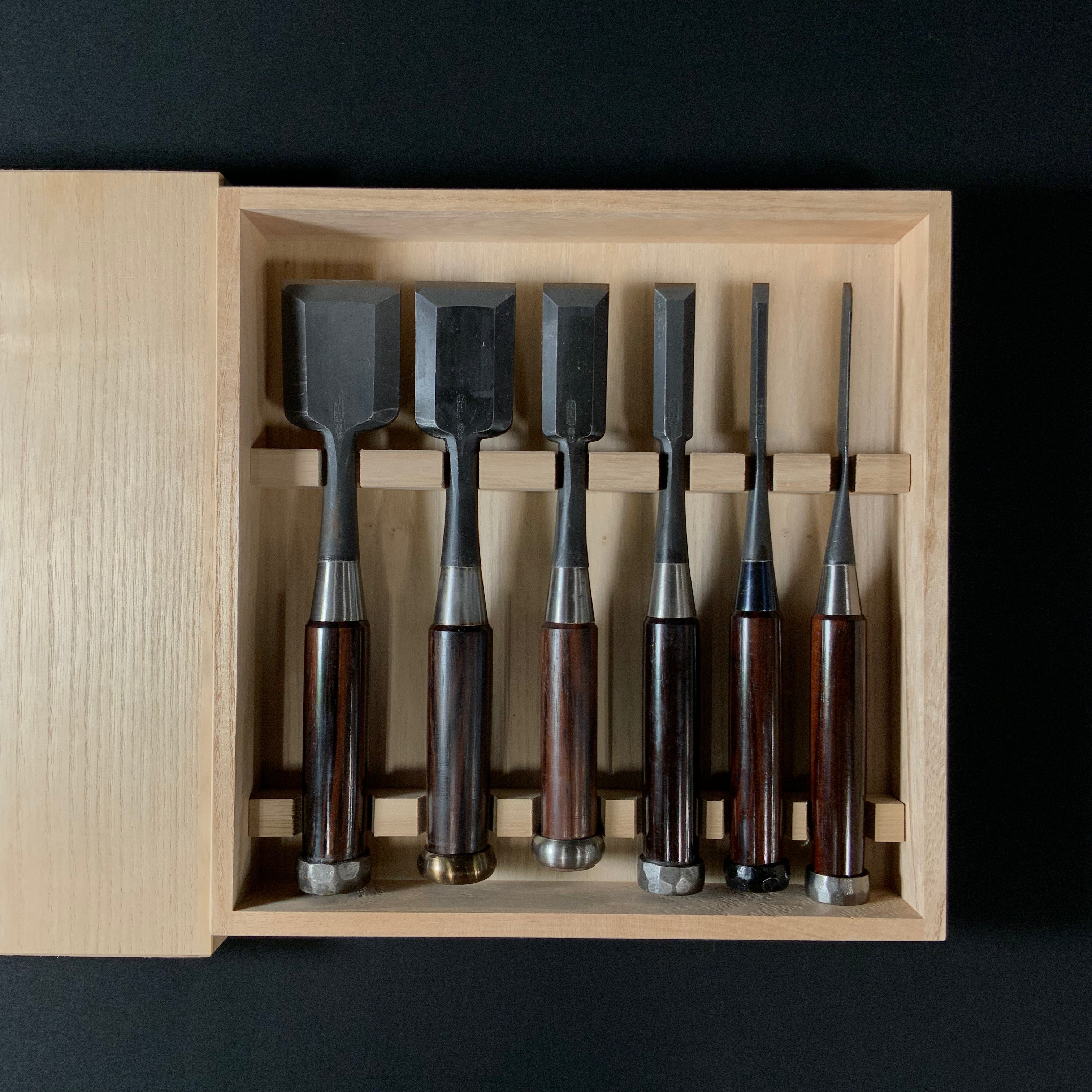 #M190 Old Stock TakaraRyujin  Bench chisels 6pc set    掘出し物 宝龍神 追入鑿 6本組