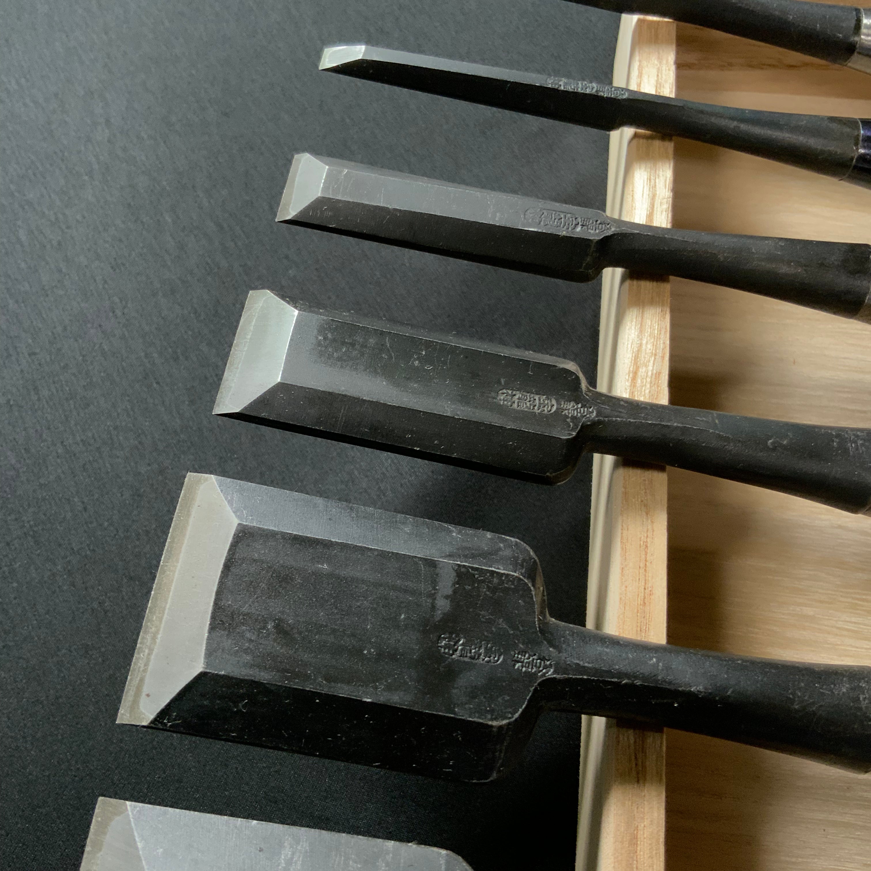 #M190 Old Stock TakaraRyujin Bench chisels 6pc set 掘出し物 宝龍神 追入鑿 6本組