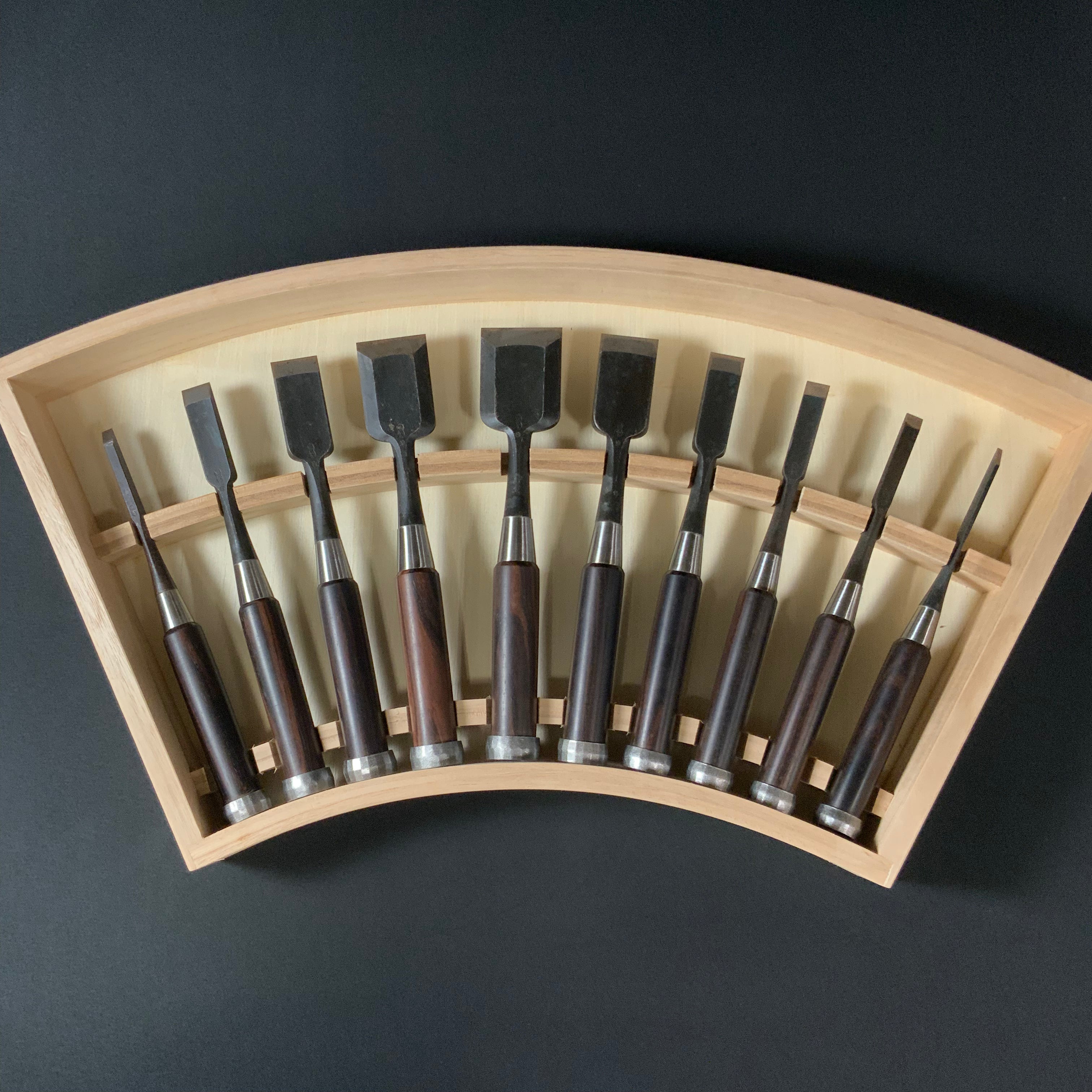 Old stock Tsuki Ichihiro Bench chisels set 掘出し物 月 市弘 山崎勇作 追入組鑿 Oirenomi