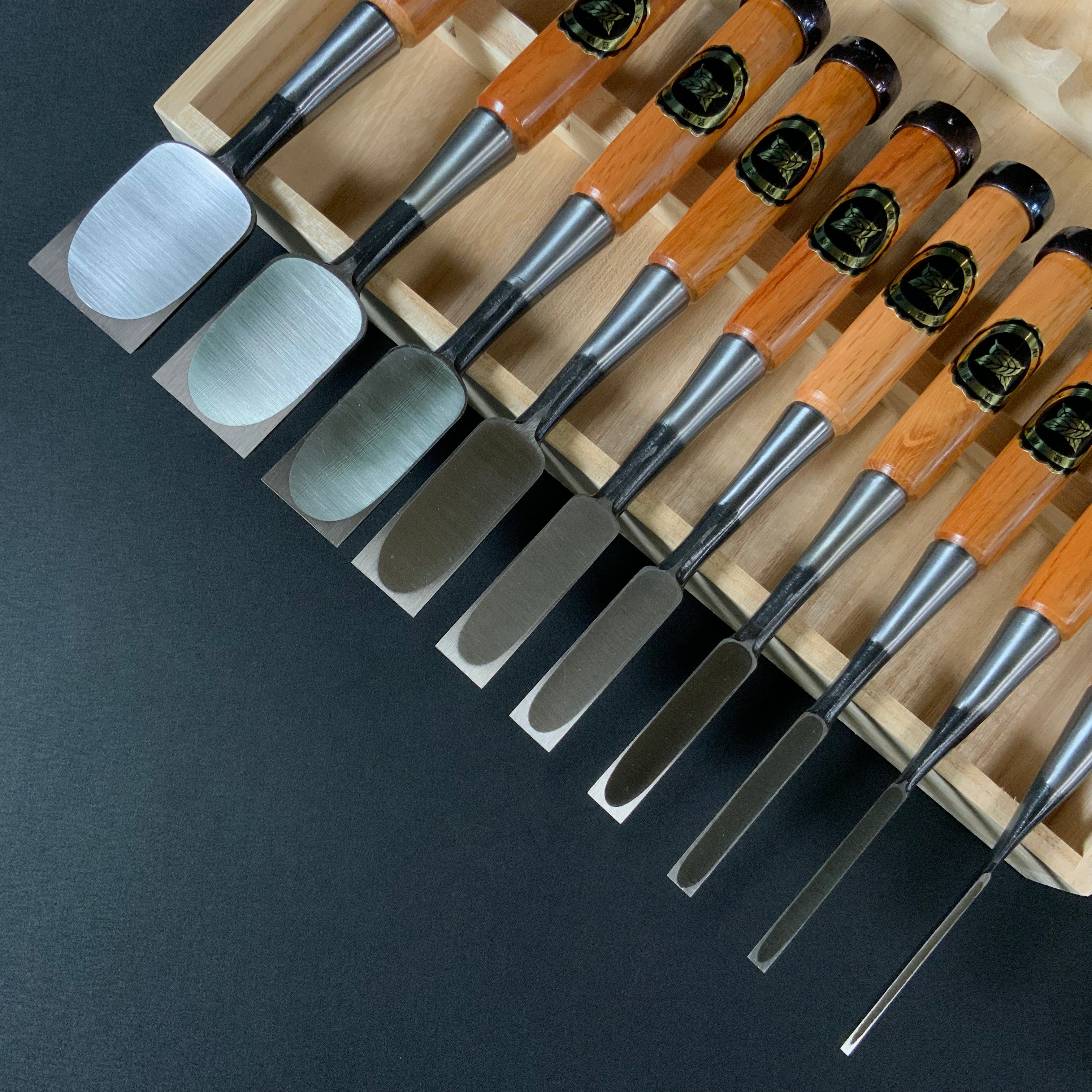 #4 Ouchi Bench chisels set Red Oak Handle by Ouchi 4th generation 宗家大内 追入組鑿 赤樫柄 桐箱付 四代目大内俊明作