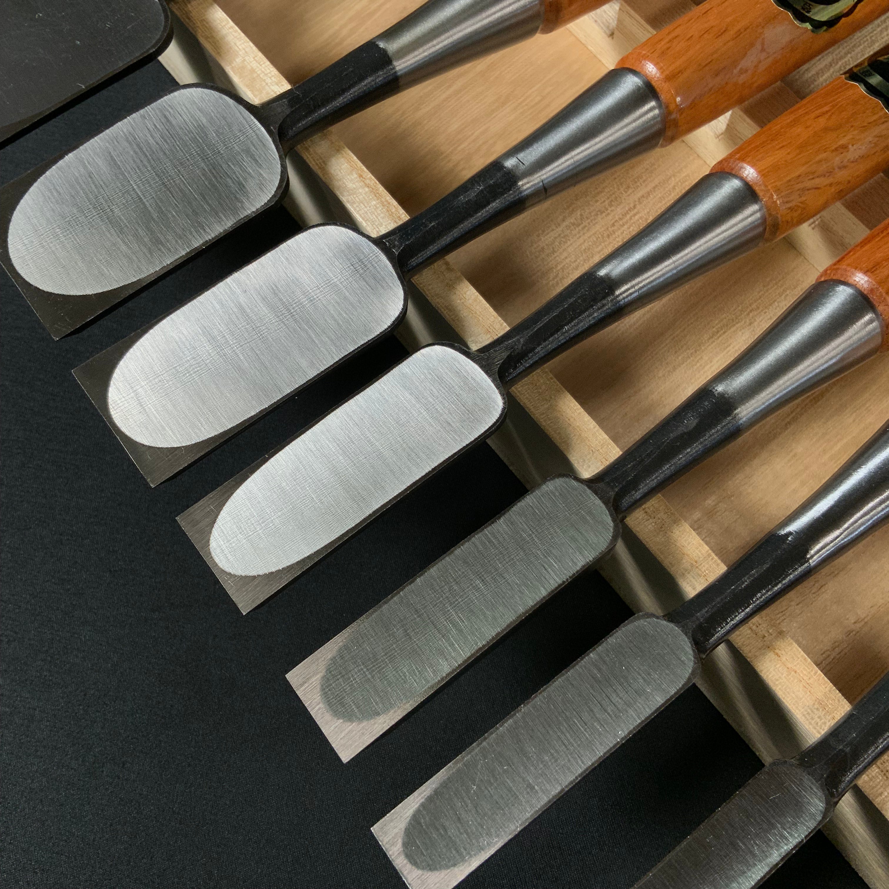 #4 Ouchi Bench chisels set Red Oak Handle by Ouchi 4th generation 宗家大内 追入組鑿 赤樫柄 桐箱付 四代目大内俊明作