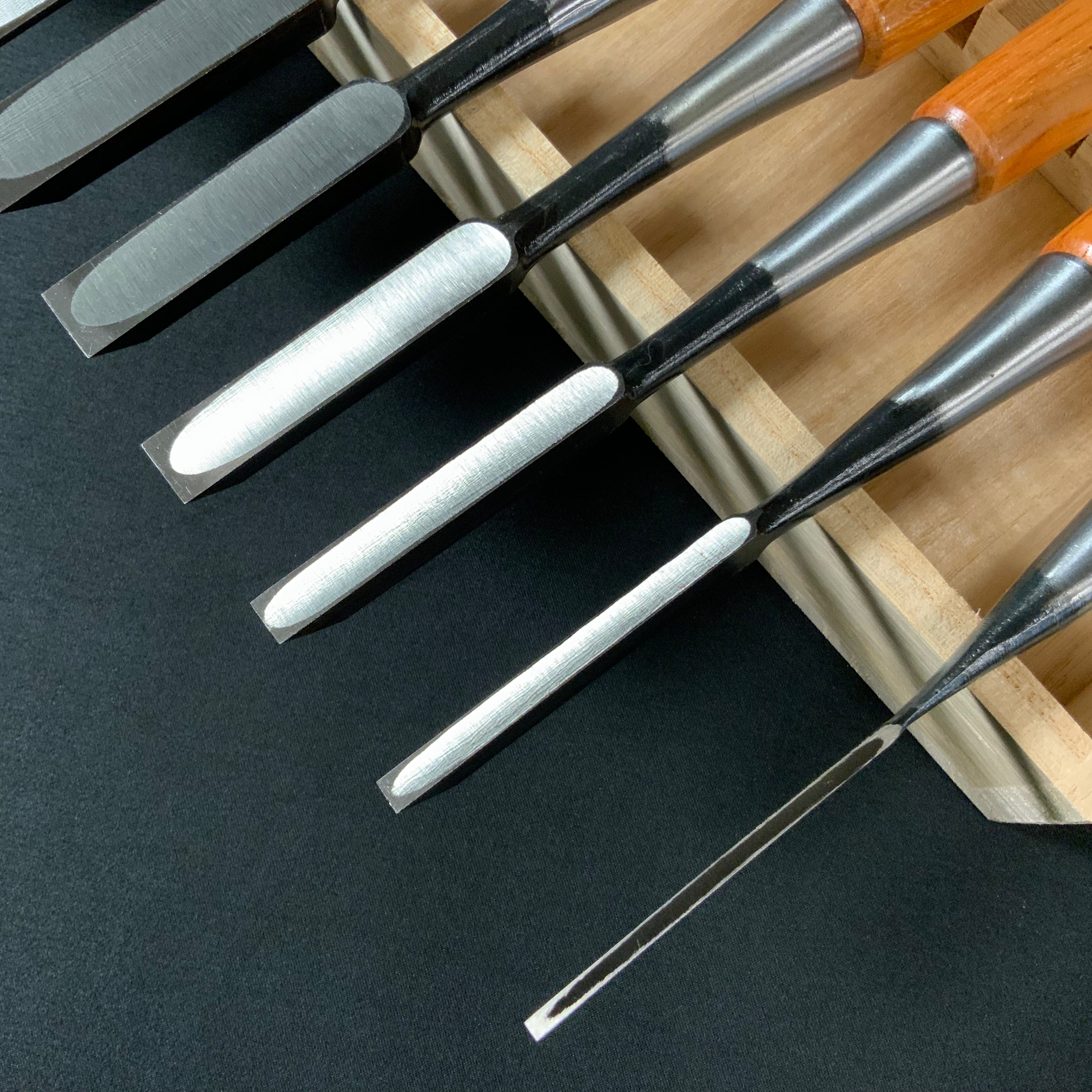 #4 Ouchi Bench chisels set Red Oak Handle by Ouchi 4th generation 宗家大内 追入組鑿 赤樫柄 桐箱付 四代目大内俊明作