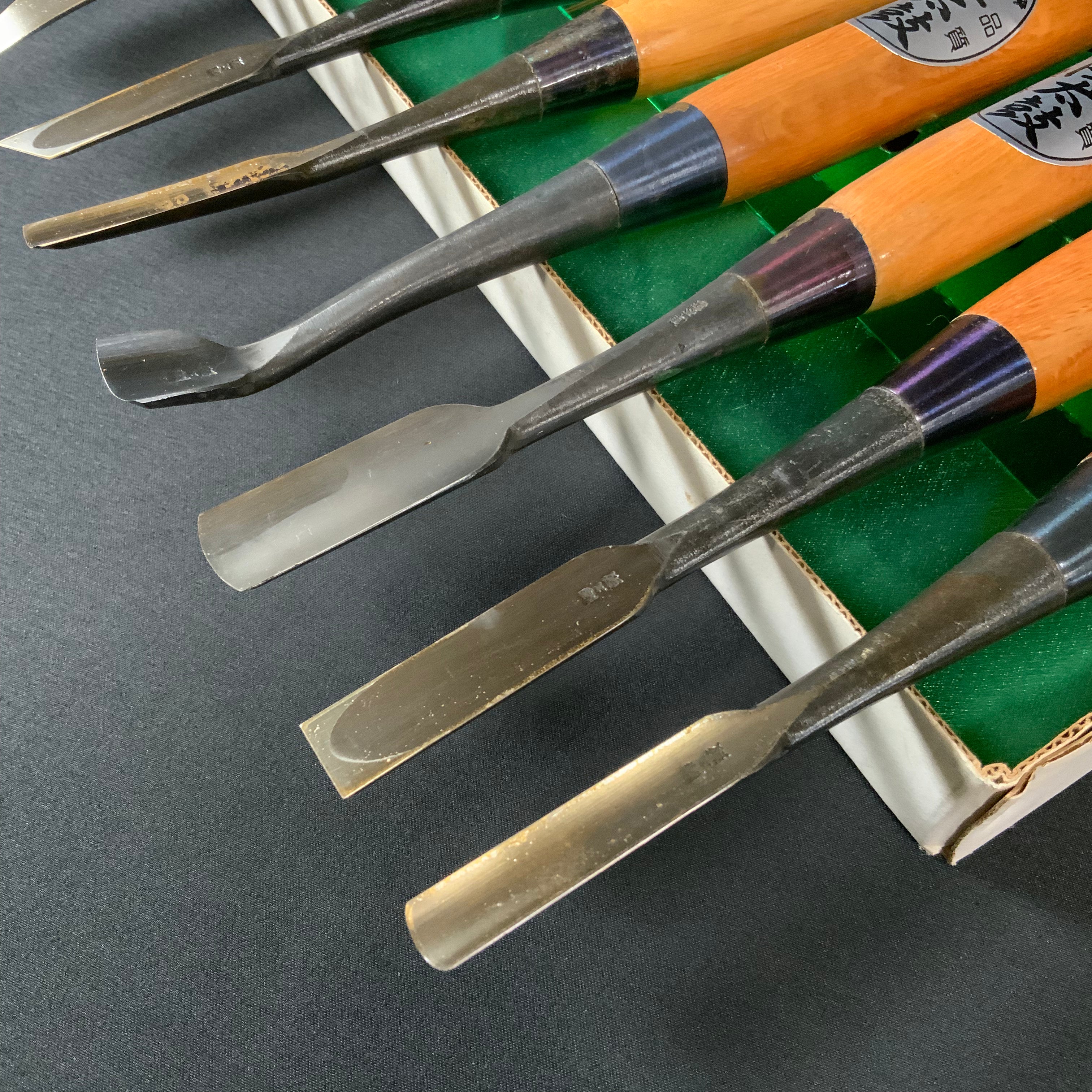 掘出し物 陣太鼓 本職用 木彫鑿 12本組 Old stock Jindaiko Wood Carving Chisels Set of 12pc㍶