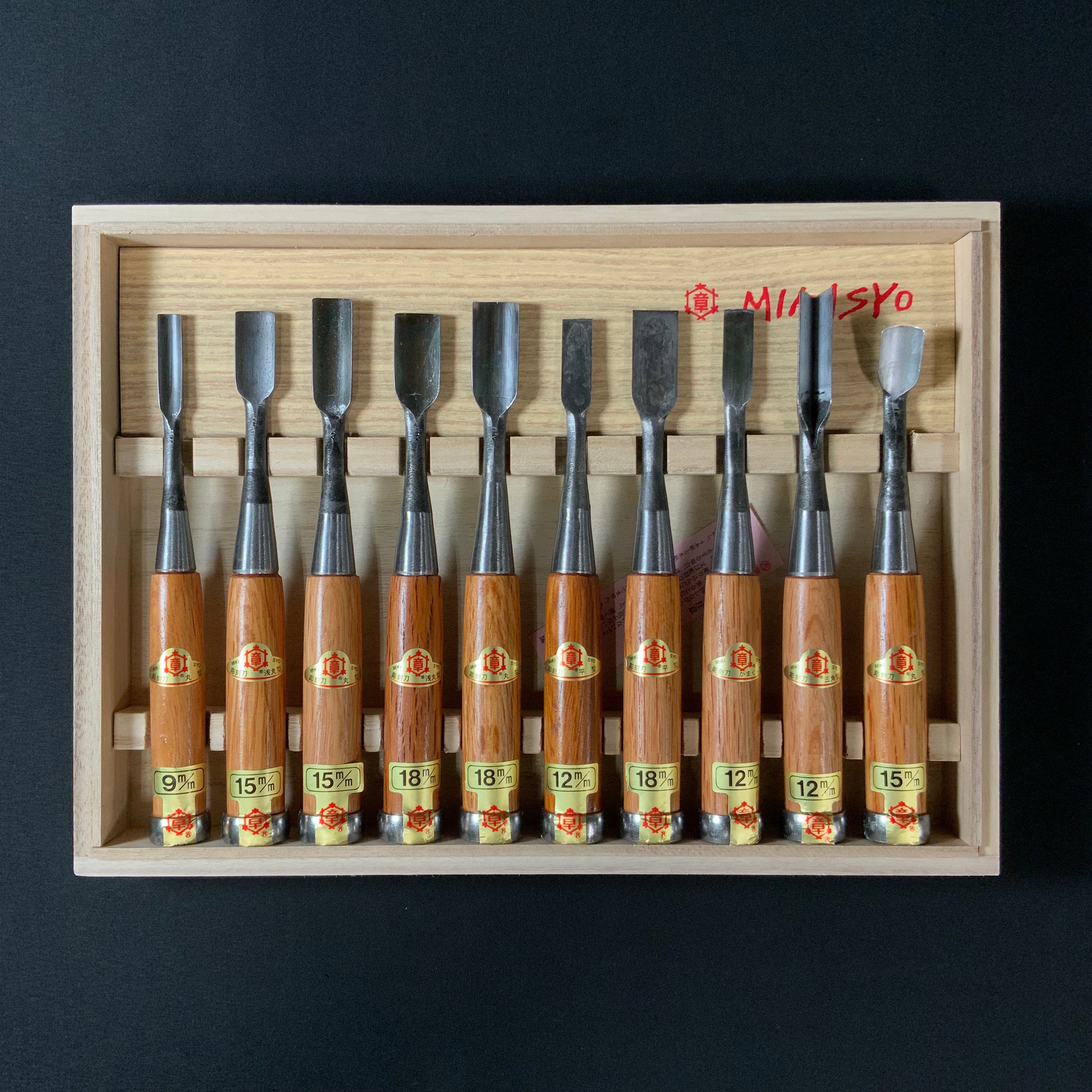 Mikisho Wood carving Timber Chisel 10pc set 三木章 木彫叩きのみ 10本セット
