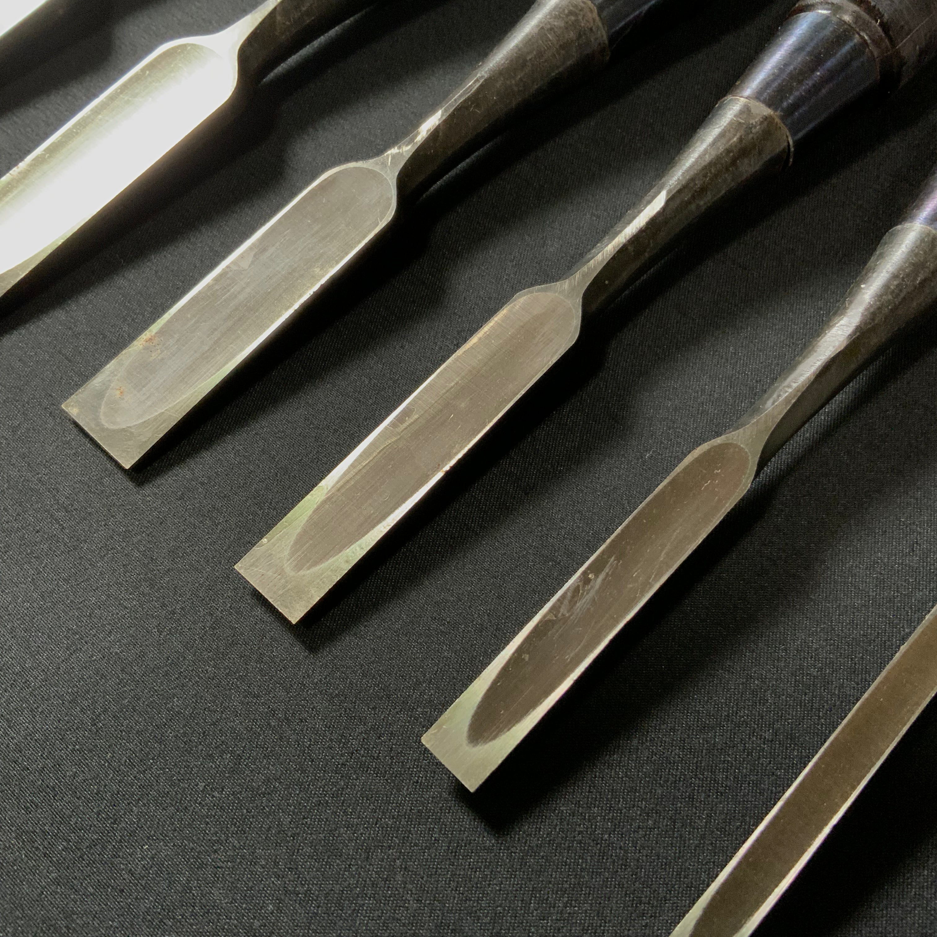 Old stock Takashiba Bench chisels set (Oirenomi) with evony handles 掘り出し物 高芝 追入組鑿 白紙鋼