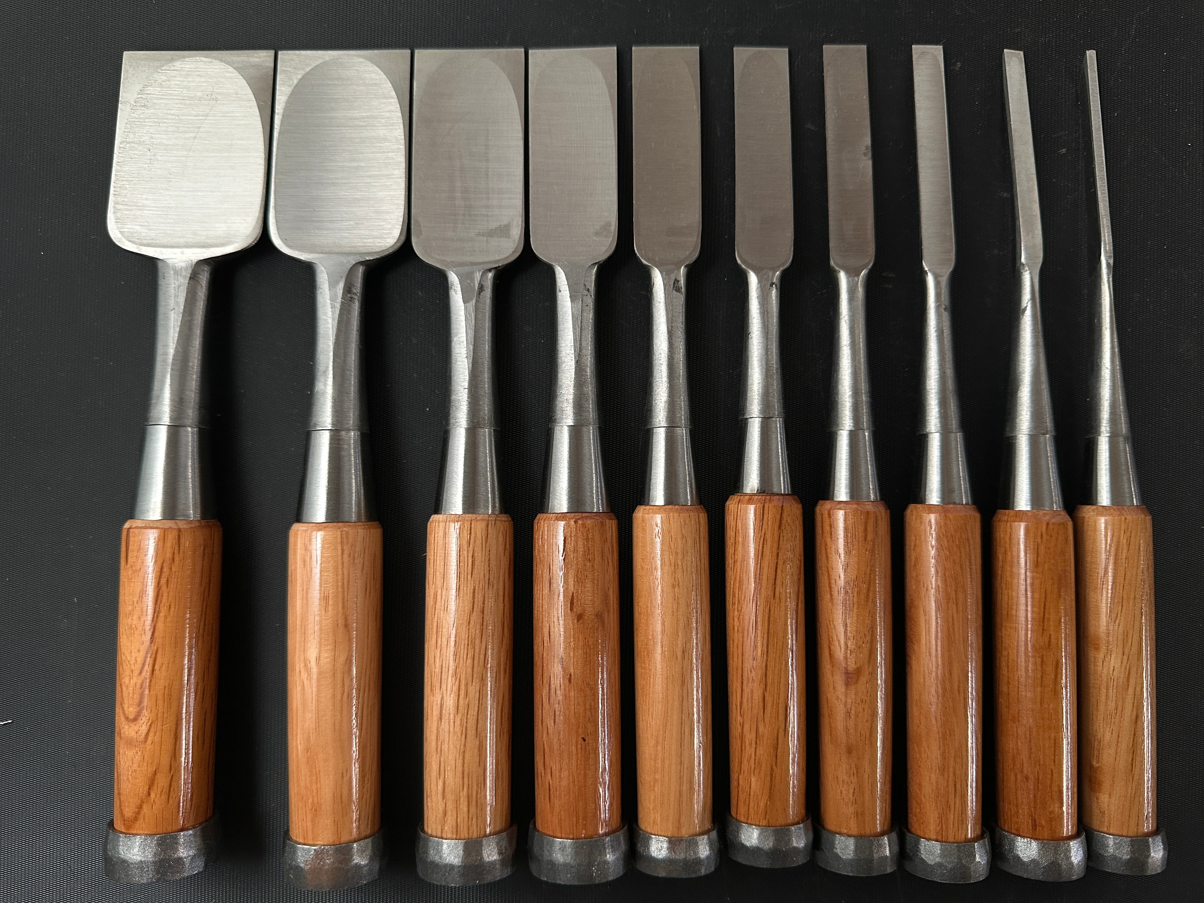 Old stock #2 Wholesaler stamp Takayuki Sukemaru 4th High-Speed Steel Bench chisels set 掘出し物 四代助丸 問屋銘 ハイス鋼追入組鑿 Oirenomi