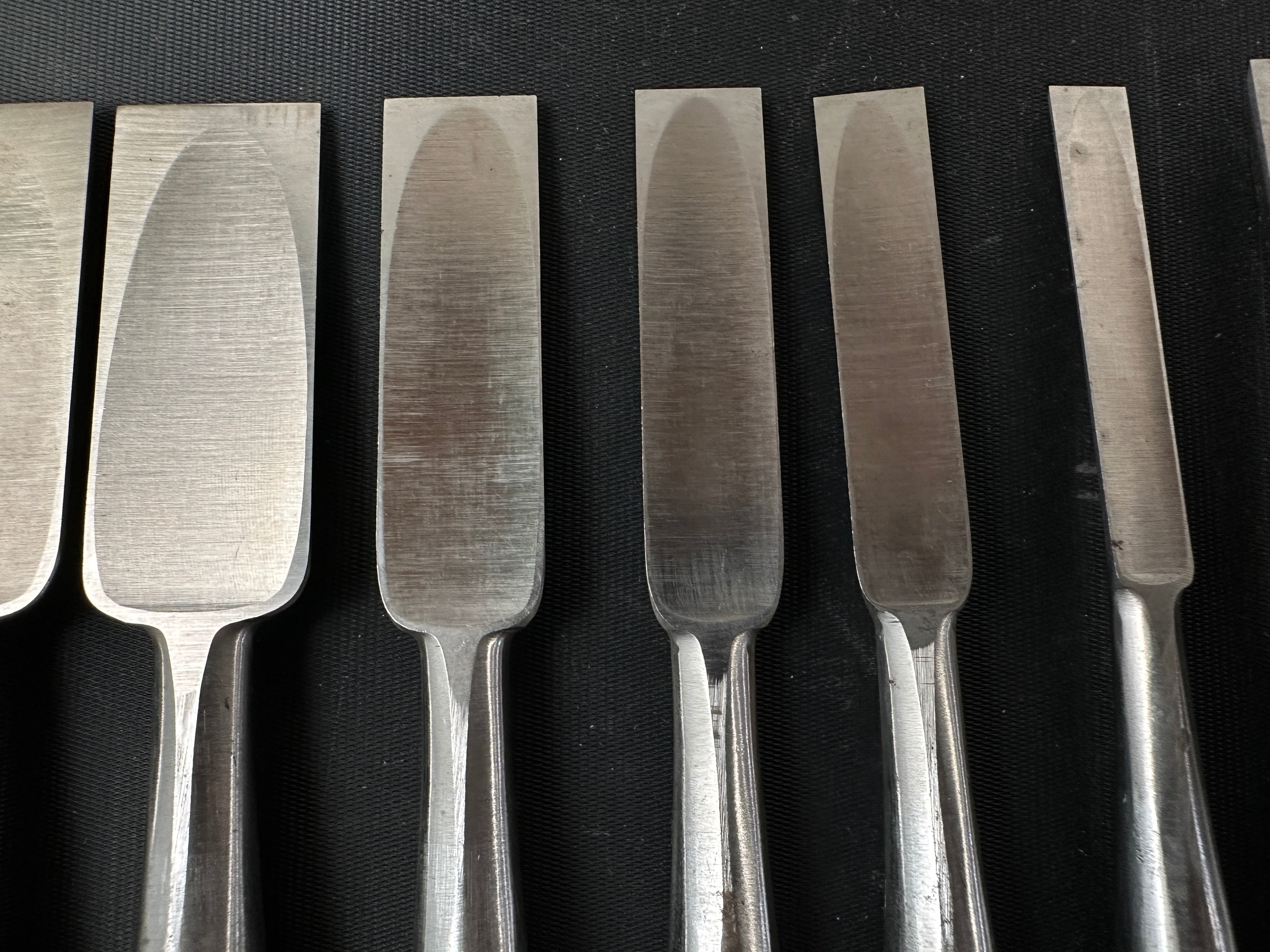 Old stock #3 Wholesaler stamp Mitsukuni Sukemaru 4th High-Speed Steel Bench chisels set 掘出し物 四代助丸 問屋銘 ハイス鋼追入組鑿 Oirenomi