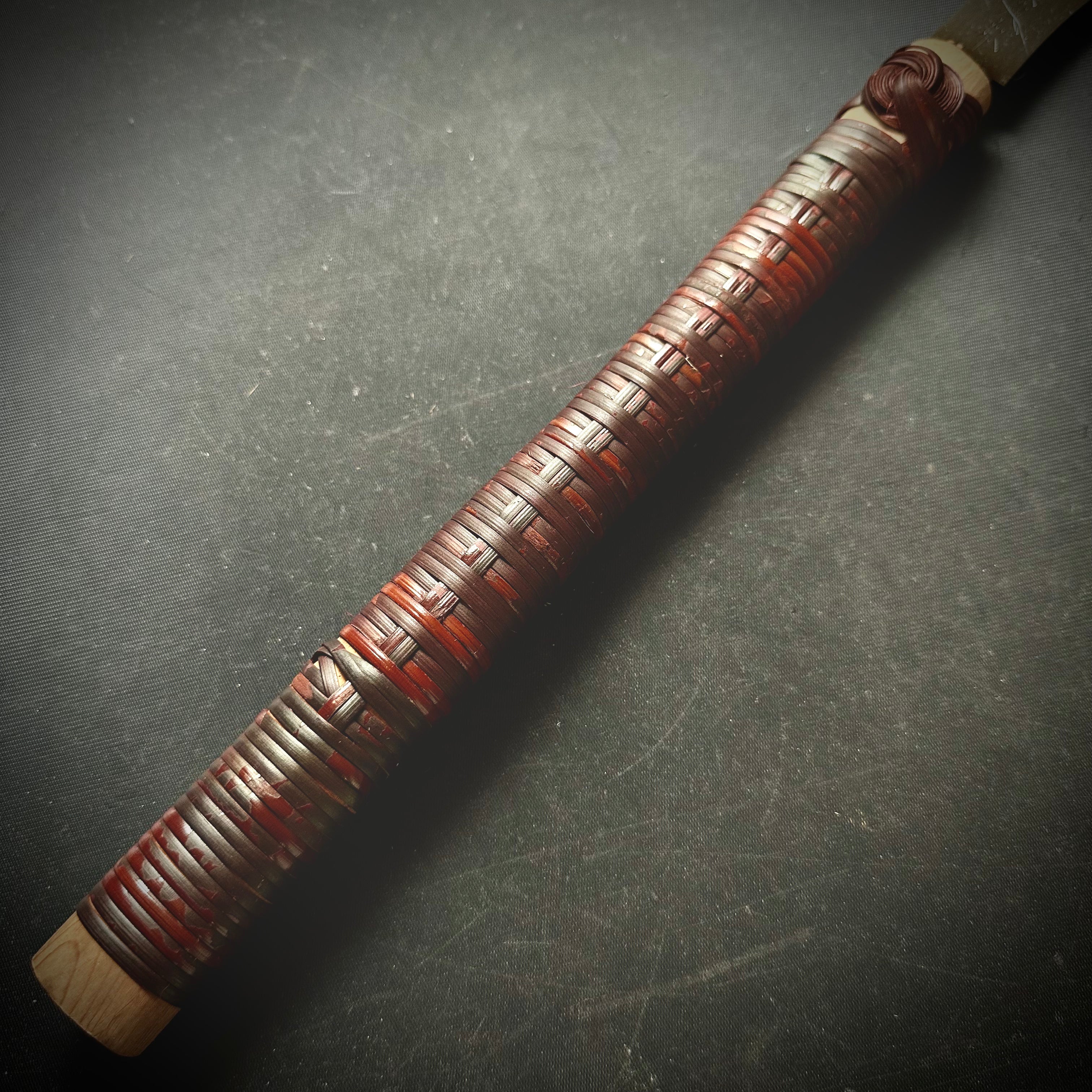 #R5 Ready to use! Old stock Double Edge (Ryoba) Saw with Eddy Type Handles set by Kurashige 直ぐ使い 倉重栄助氏目立 渦巻き柄 両刃鋸 300mm