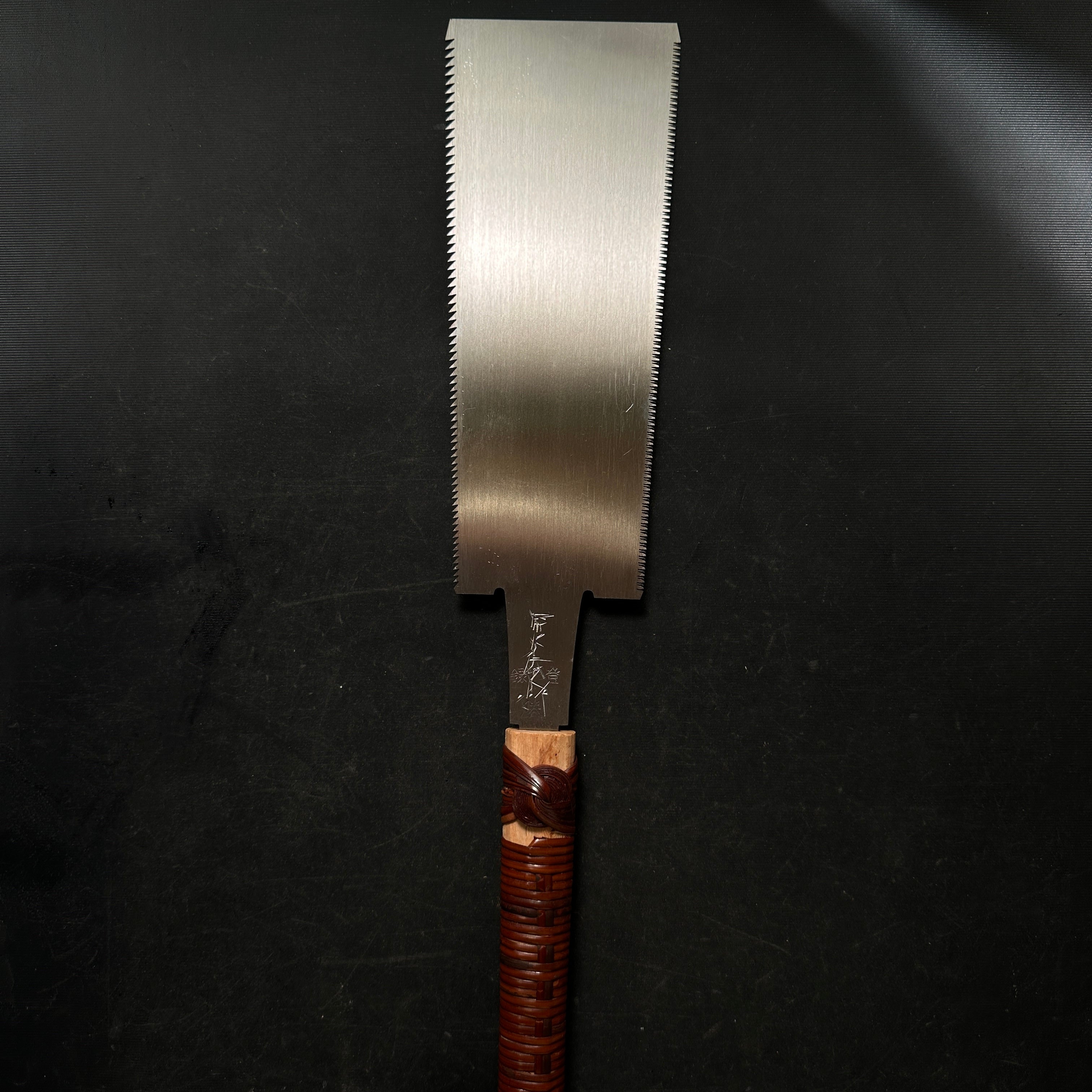 #R9 Ready to use! Old stock Double Edge (Ryoba) Saw with Eddy Type Handles set by Kurashige 直ぐ使い 倉重栄助 目立 渦巻き柄 両刃鋸 210mm