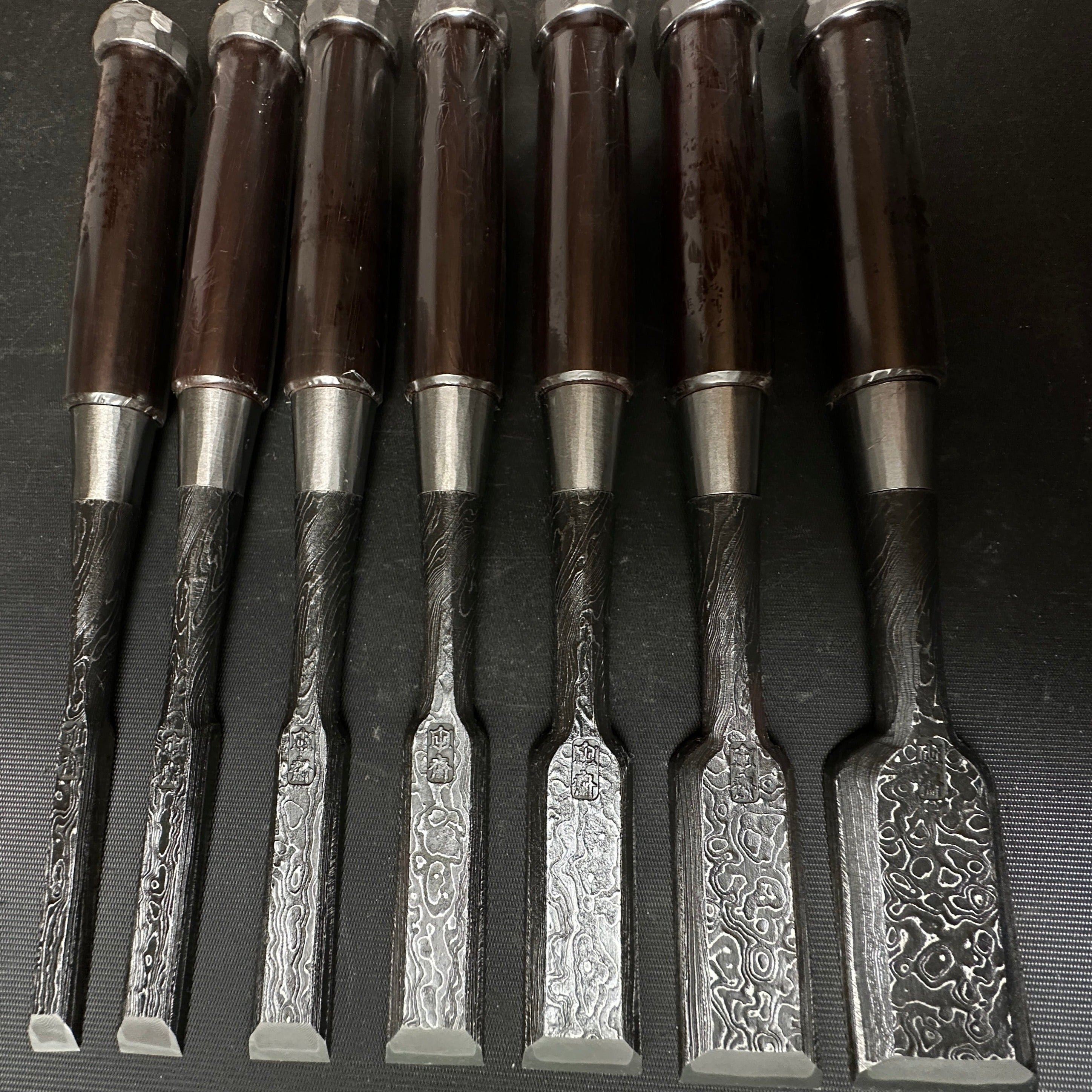 Tasai Mokume Special Bench chisels with Rosewood Handle 田斎作 木目 追入鑿 紫檀柄