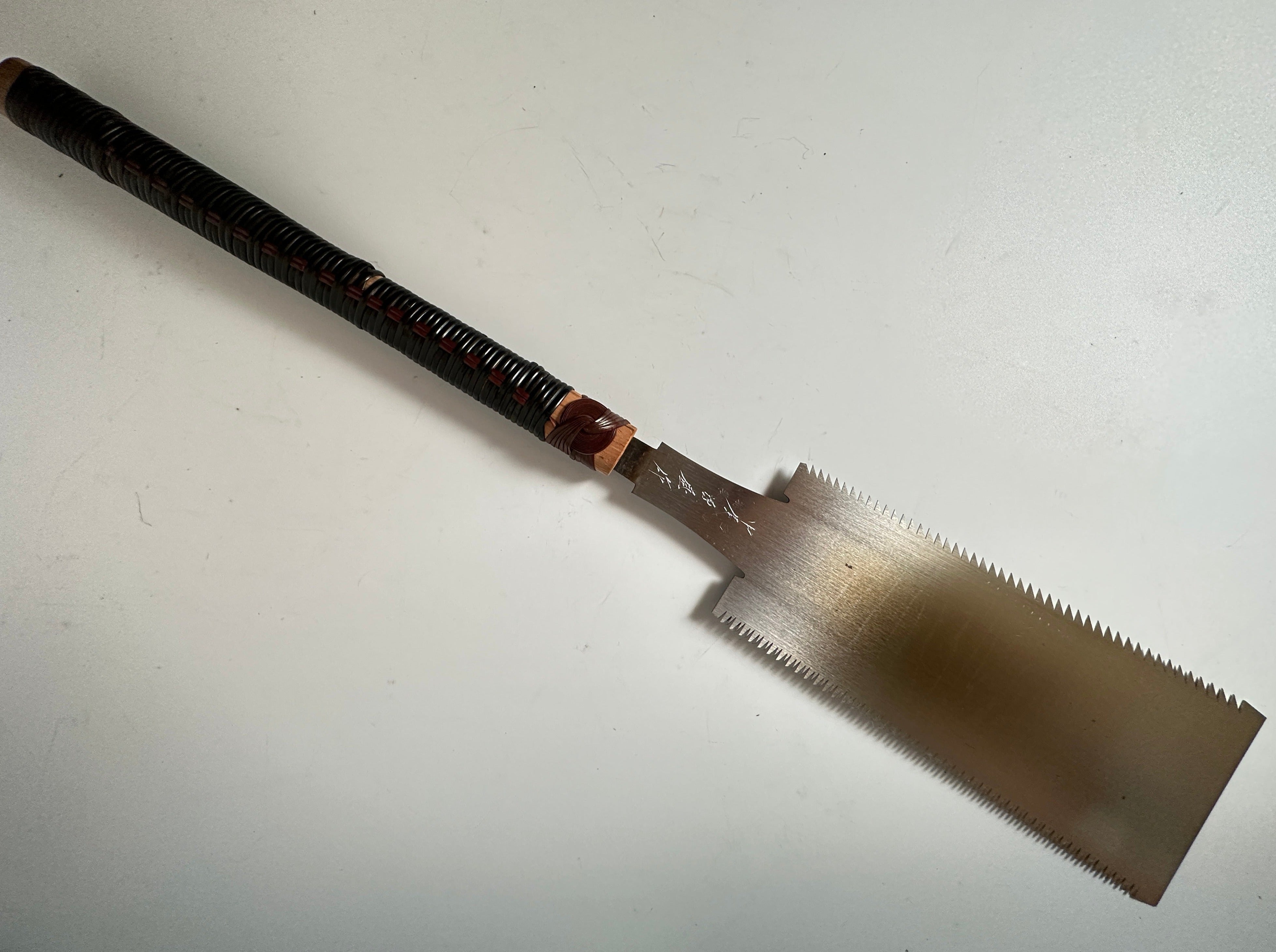 #R17 Ready to use! Old stock Double Edge (Genzo) Saw with Eddy Type Handles set by Kurashige 直ぐ使い 倉重栄助 目立 渦巻き柄 両刃鋸 300mm