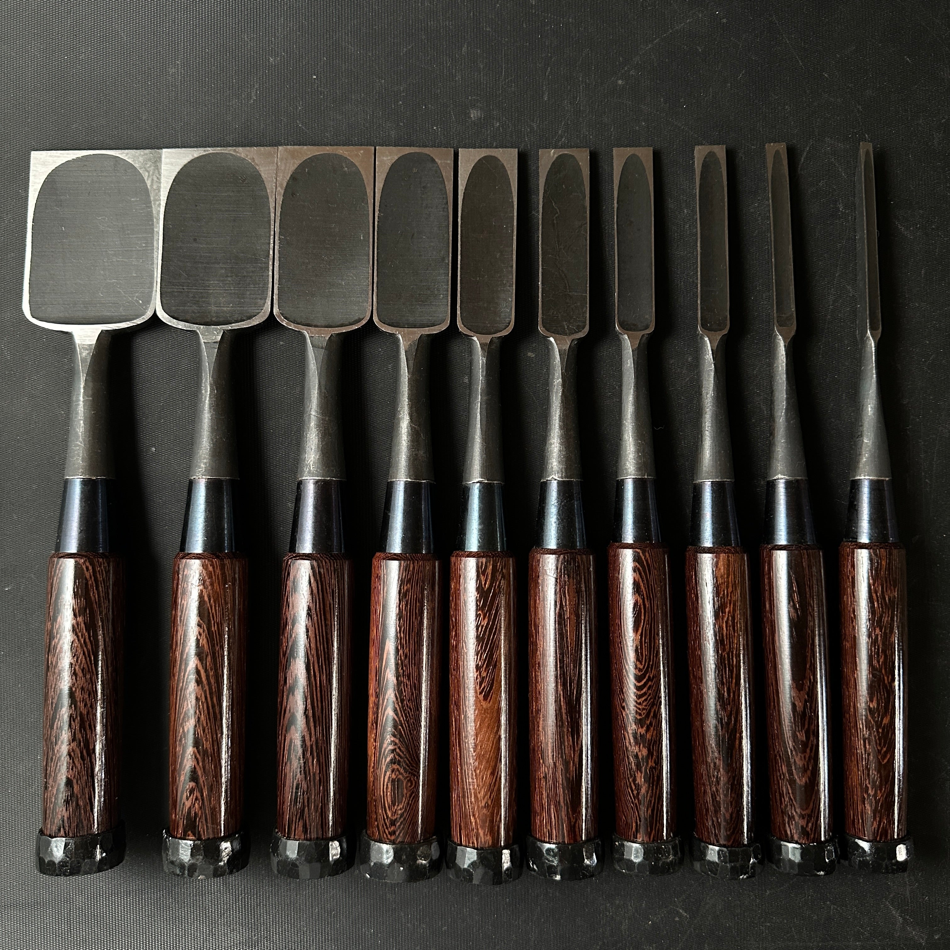 Sukemaru Bench chisels set #2 by Usui Yoshio with Cassia siamea handle 四代助丸 碓氷淑郎 追入組鑿 タガヤサン柄 Oirenomi