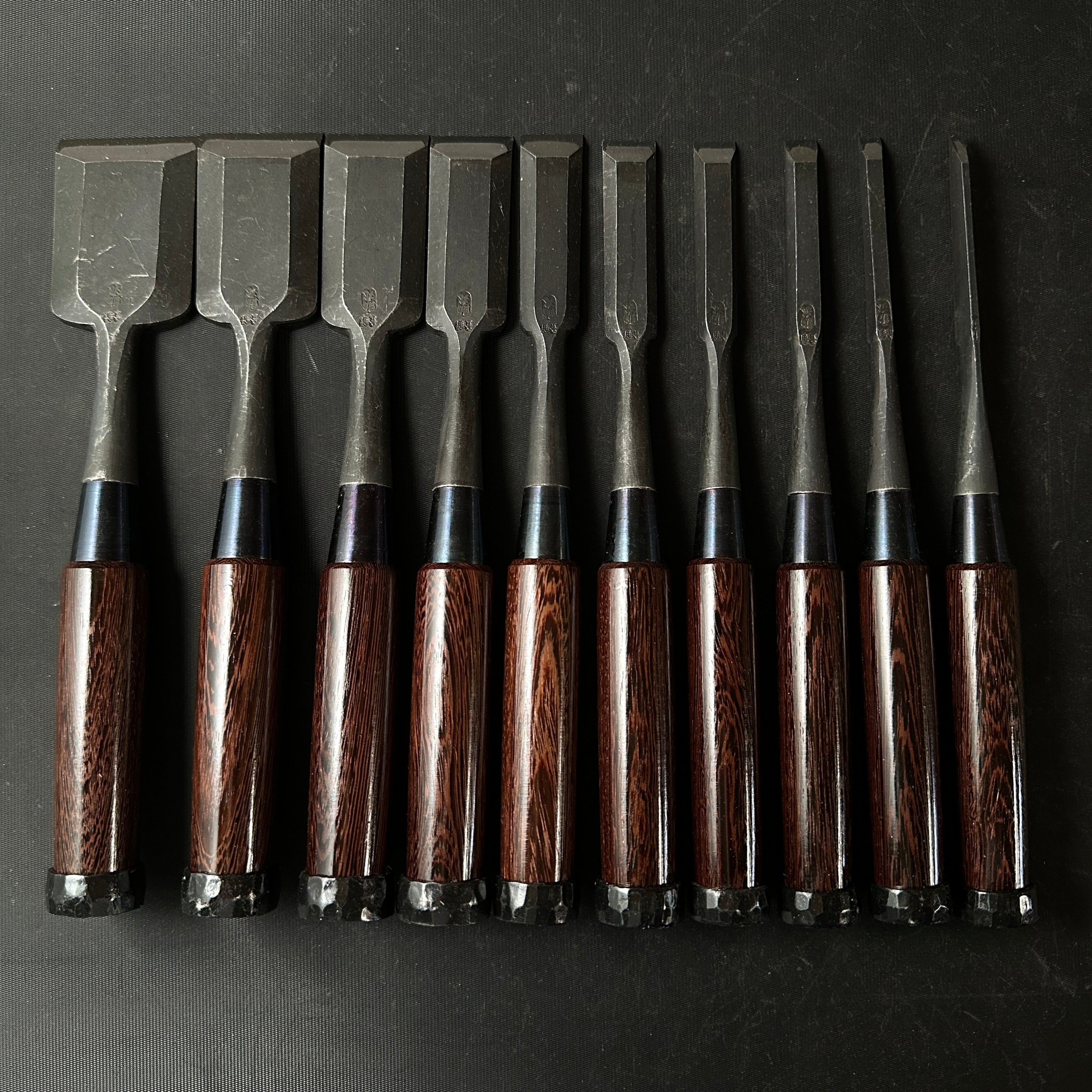 Sukemaru Bench chisels set #2 by Usui Yoshio with Cassia siamea handle 四代助丸 碓氷淑郎 追入組鑿 タガヤサン柄 Oirenomi