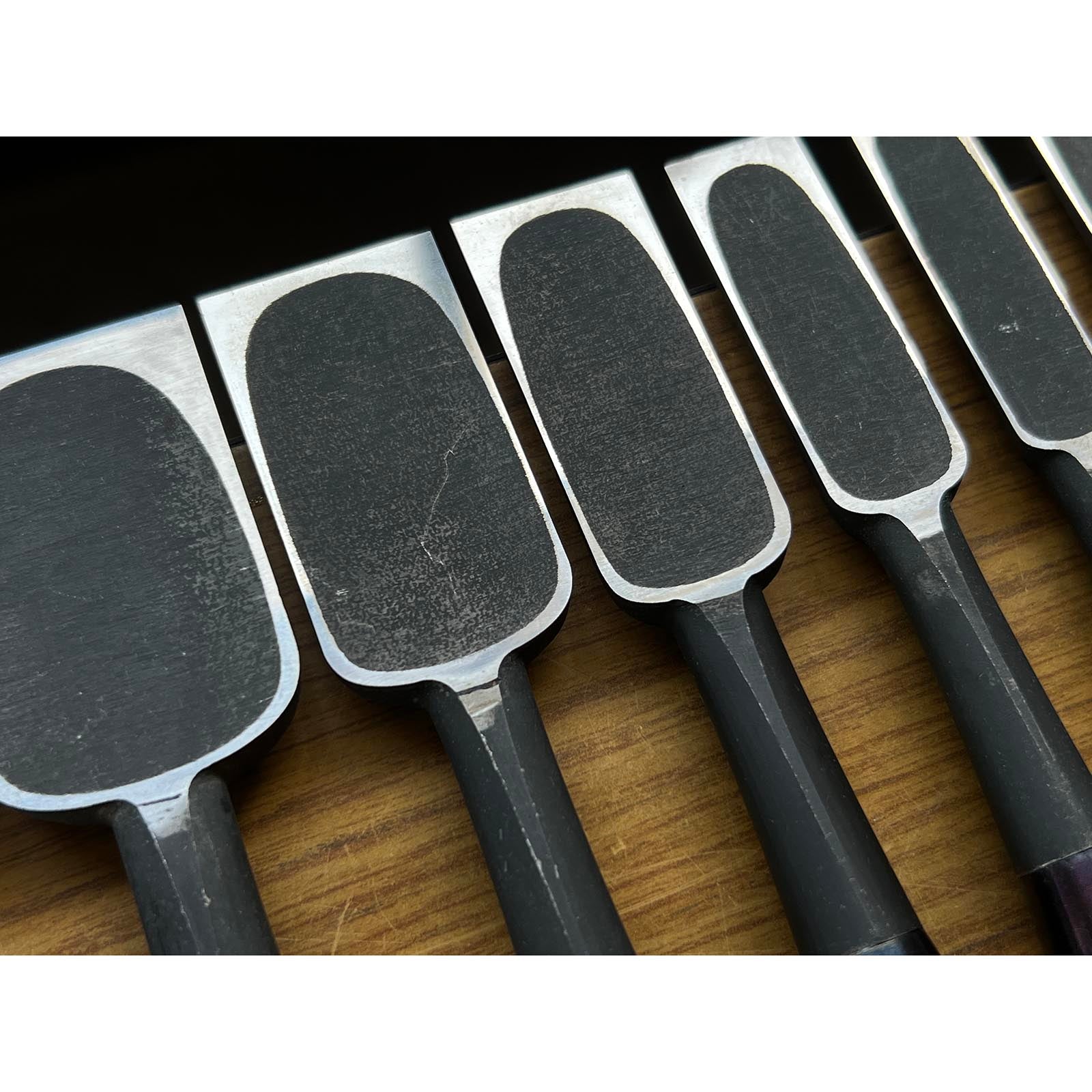 Old Stock Hidari Ichihiro Bench chisels set by Ichihiro 3rd Generations 掘出し物  左市弘10本組 追入組鑿 黄楊柄 Oirenomi