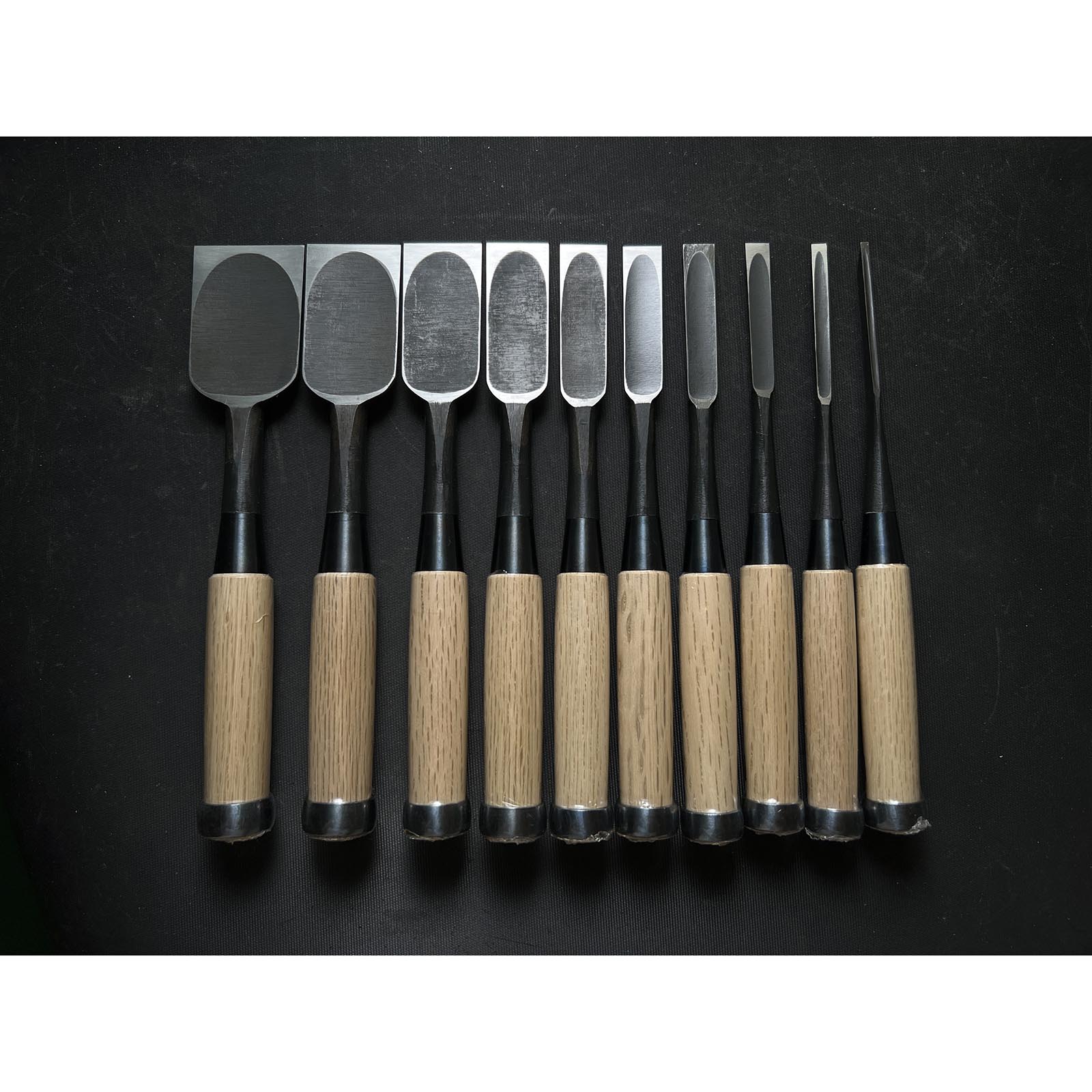 Tasai Fusetsu Bench chisels set (Oirenomi) with wooden box 田斎風雪作 追入組鑿 桐箱付