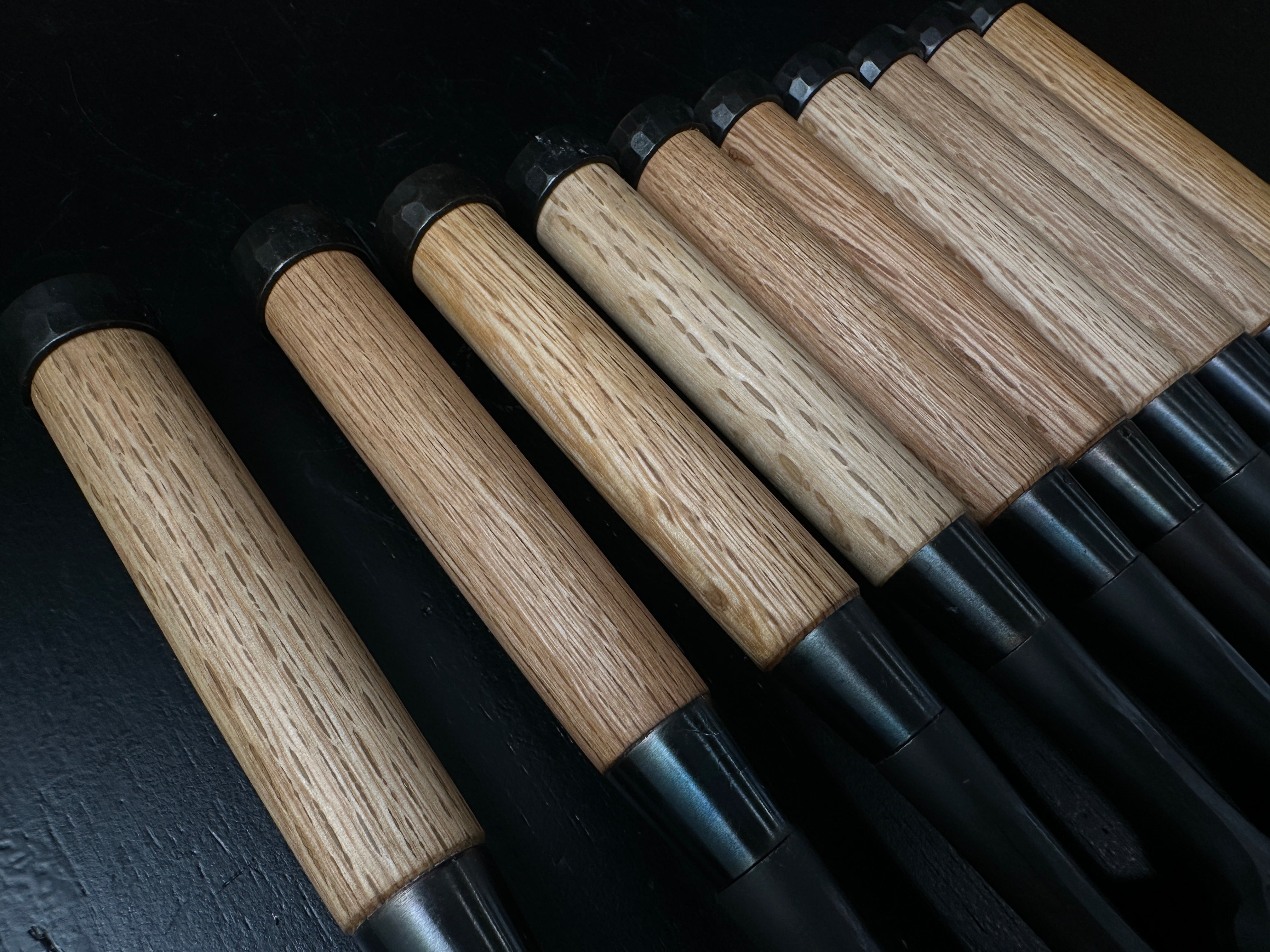 Kiyohisa Bench chisels set by Watanabe Kiyoe with White Oak Handle 渡辺清栄作 清久 追入鑿 10本組 白樫柄 Oirenomi