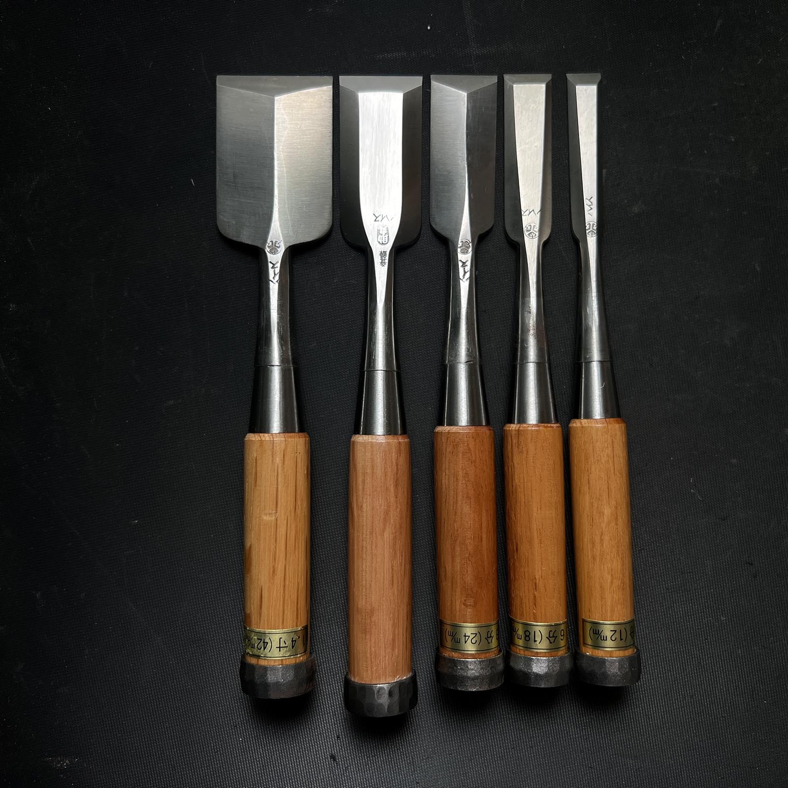 Old Stock Mixed Set For Beginner High Speed Steel Bench Chisels Set 掘出し物 助丸作 バラ鑿合わせ 初心者におすすめ 追入鑿5本組