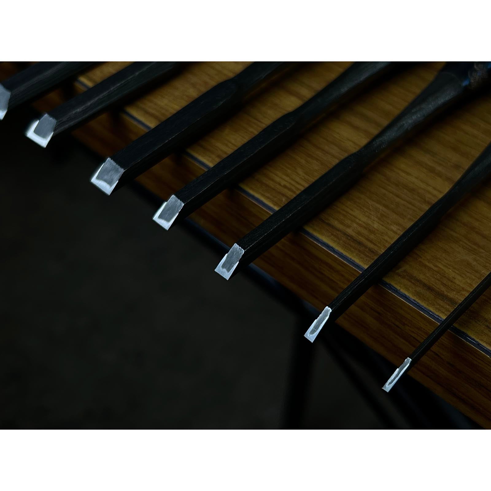 Old stock Nishiki Ryu Mokume Bench chisels set (Oirenomi) 掘出し物 錦政男作 錦龍 木目追入鑿16本組