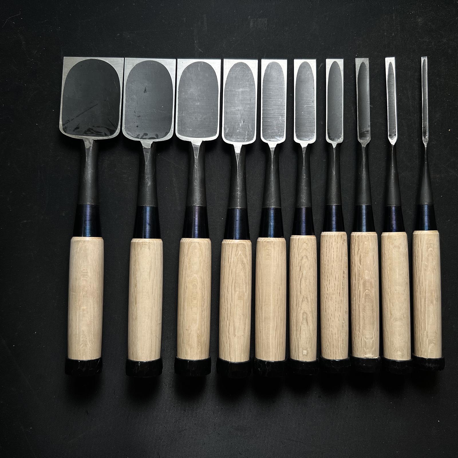 Sukemaru Bench chisels set by Usui Yoshio with White oak handle 四代助丸 碓氷淑郎 追入組鑿 Oirenomi