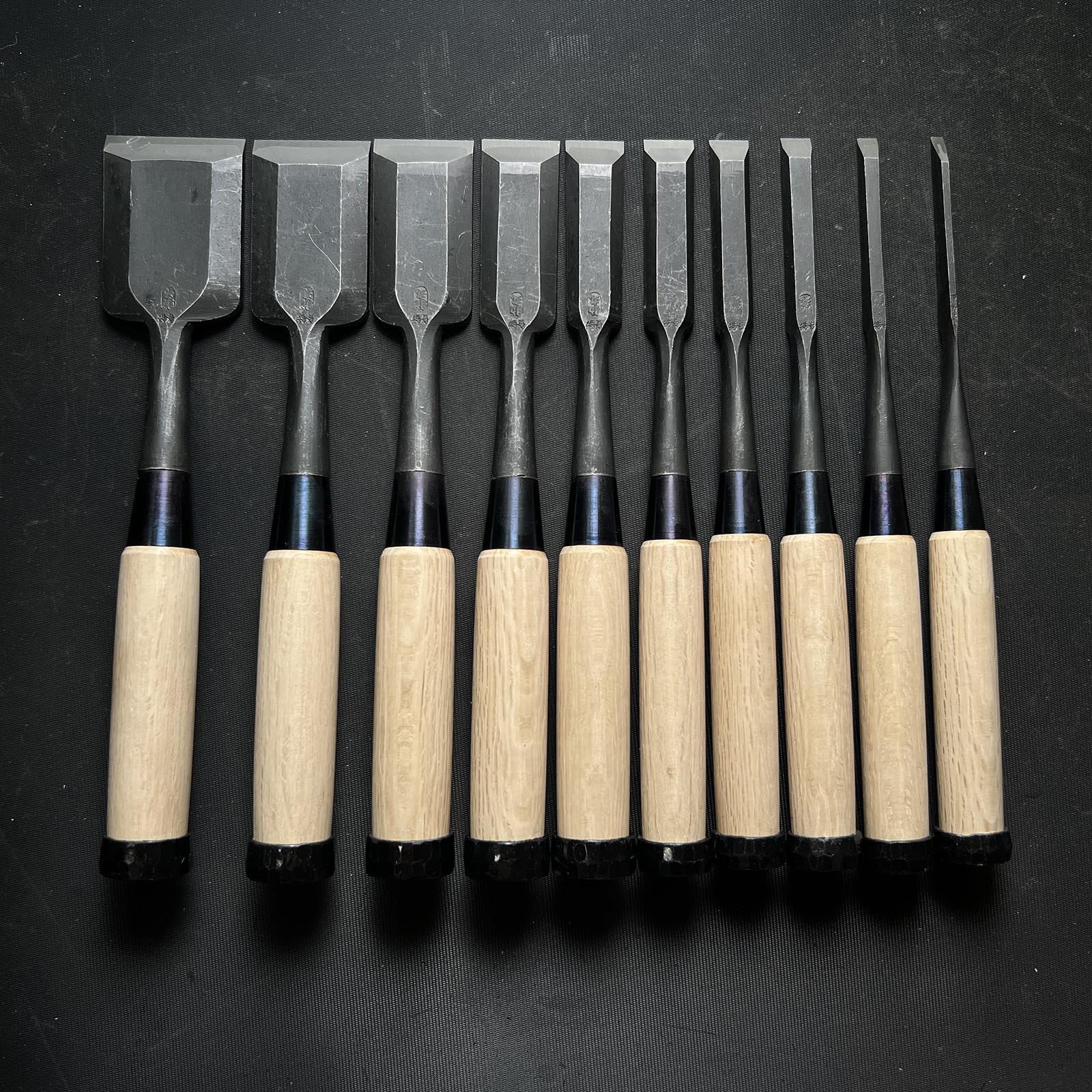 Sukemaru Bench chisels set by Usui Yoshio with White oak handle 四代助丸 碓氷淑郎 追入組鑿 Oirenomi
