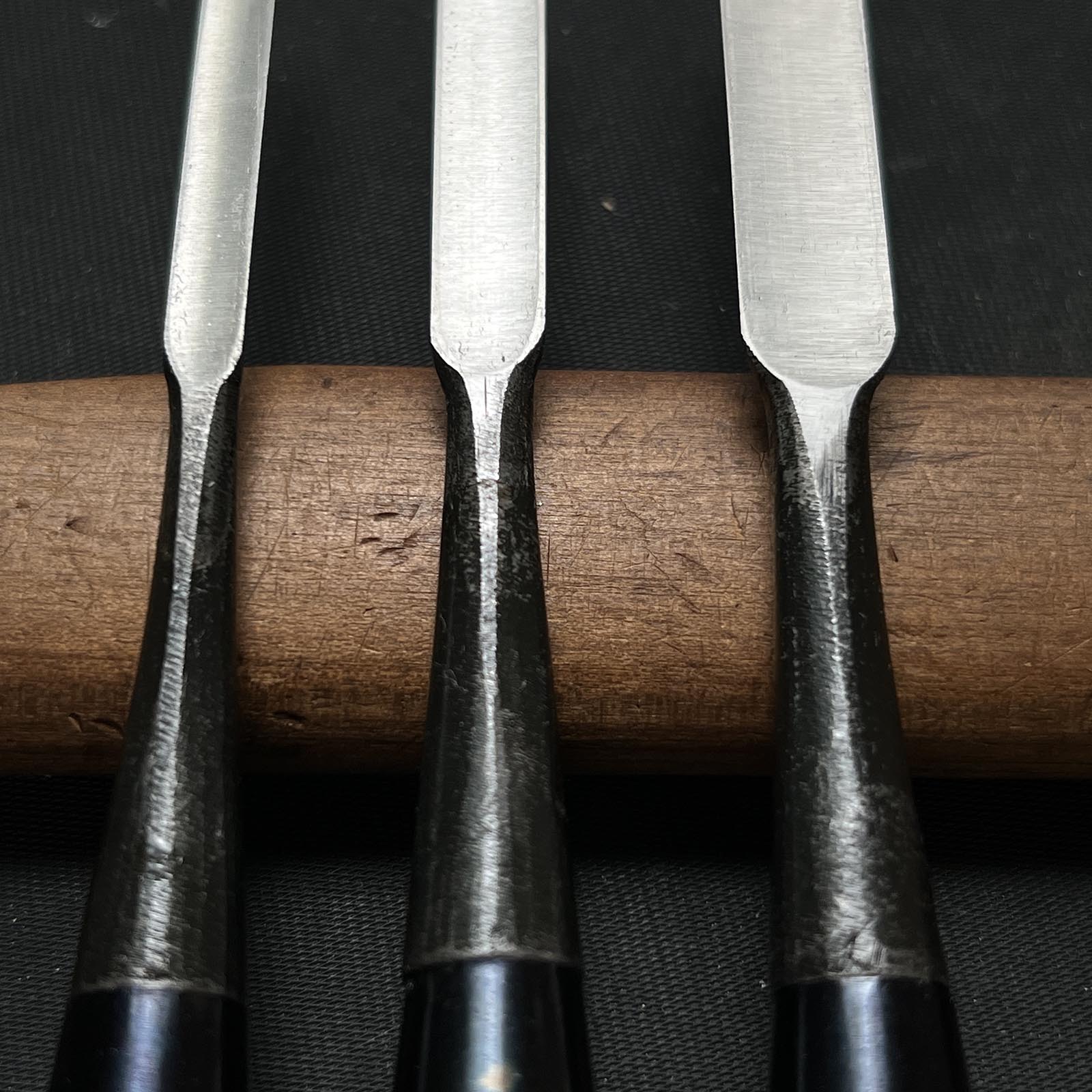 Kanetake Dovetail chisels by Takahashi Norikazu 高橋典三作 カネ武 追入鎬鑿 Shinogi-nomi 12,9,6mm