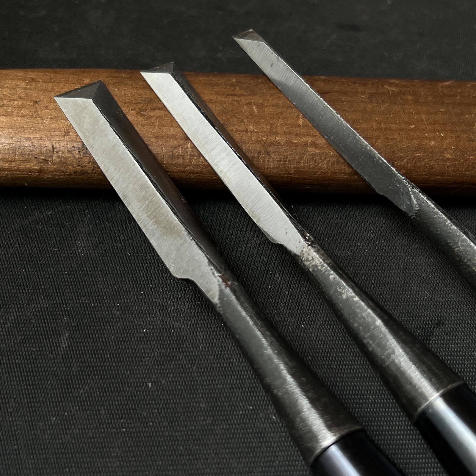Kanetake Dovetail chisels by Takahashi Norikazu 高橋典三作 カネ武 追入鎬鑿 Shinogi-nomi 12,9,6mm