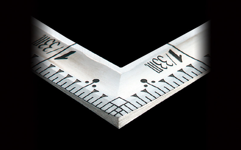 Shinwa Jingoro Handmade Stainless Steel Carpenter Sashigane (Syakume Old Japanese Scale) シンワ曲尺 匠甚五郎 大工用 尺目盛 裏面角目盛 赤数字入 尺5寸シルバー 10847