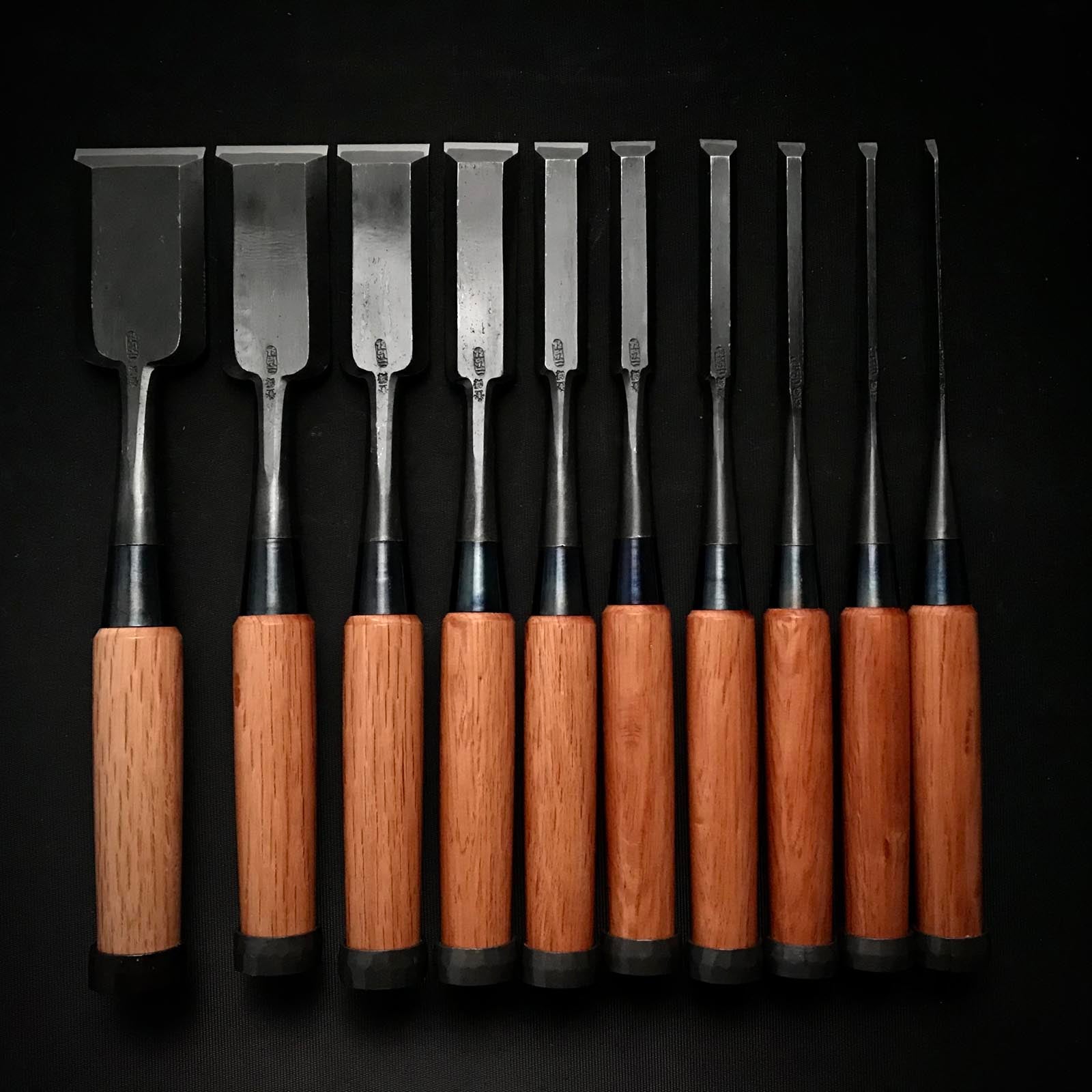 Fujihiro Medium timber chisels set by Chuutarou Imai 今井忠太郎作 二治弘 中叩組鑿 桐箱付 Chutatakinomi #5