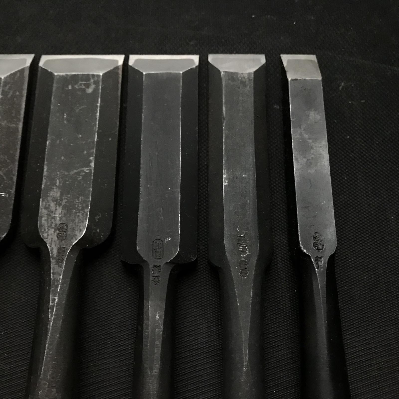 Old stock #4 Mixed set for beginner Timber chisels set with White steel 掘出し物 バラ鑿合わせ 初心者におすすめ 叩鑿5本組 Tatakinomi