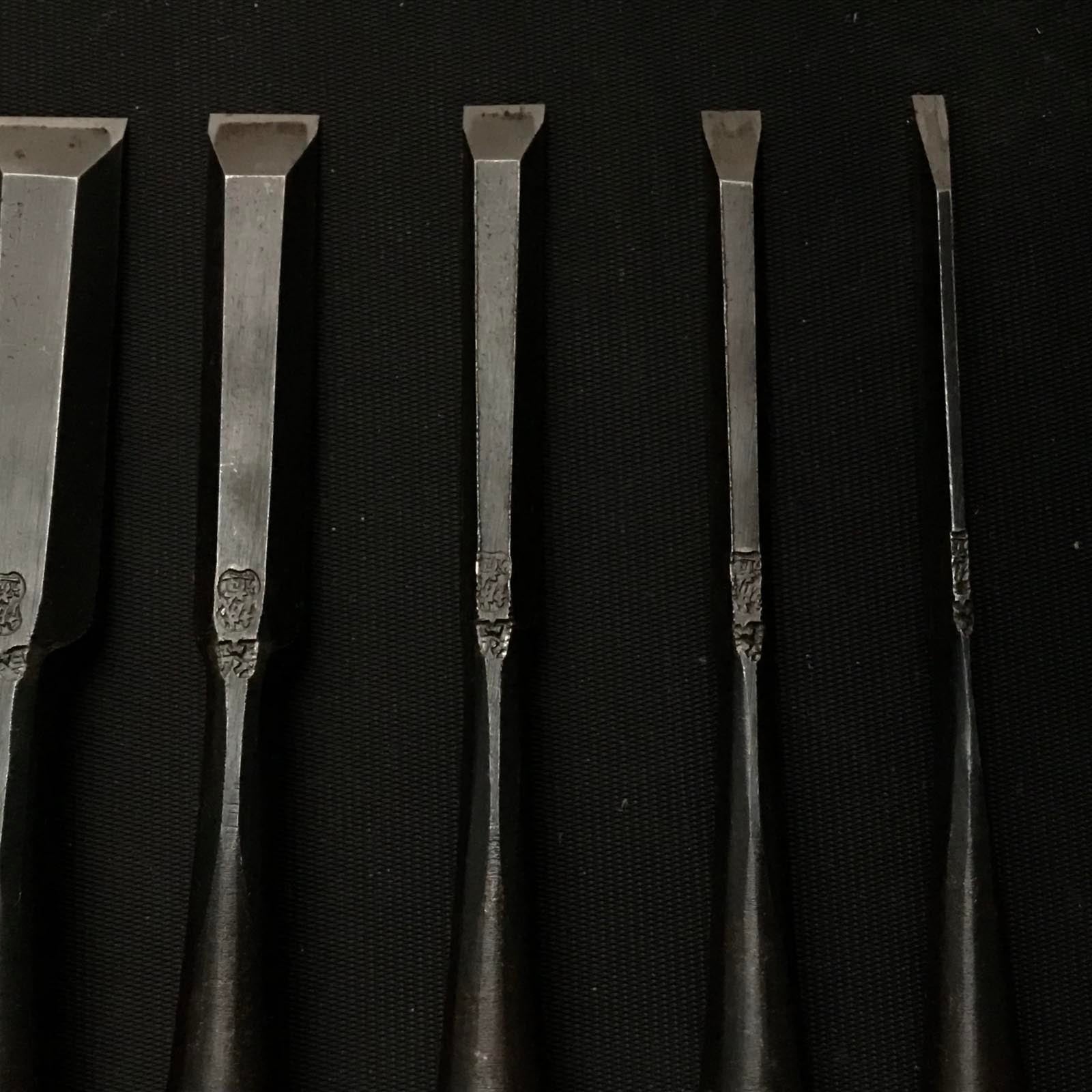 旧正道 卓上鑿セット つげ柄付き 掘り出し物 誠道 黄楊柄 追入10本組鑿 おいれのみ