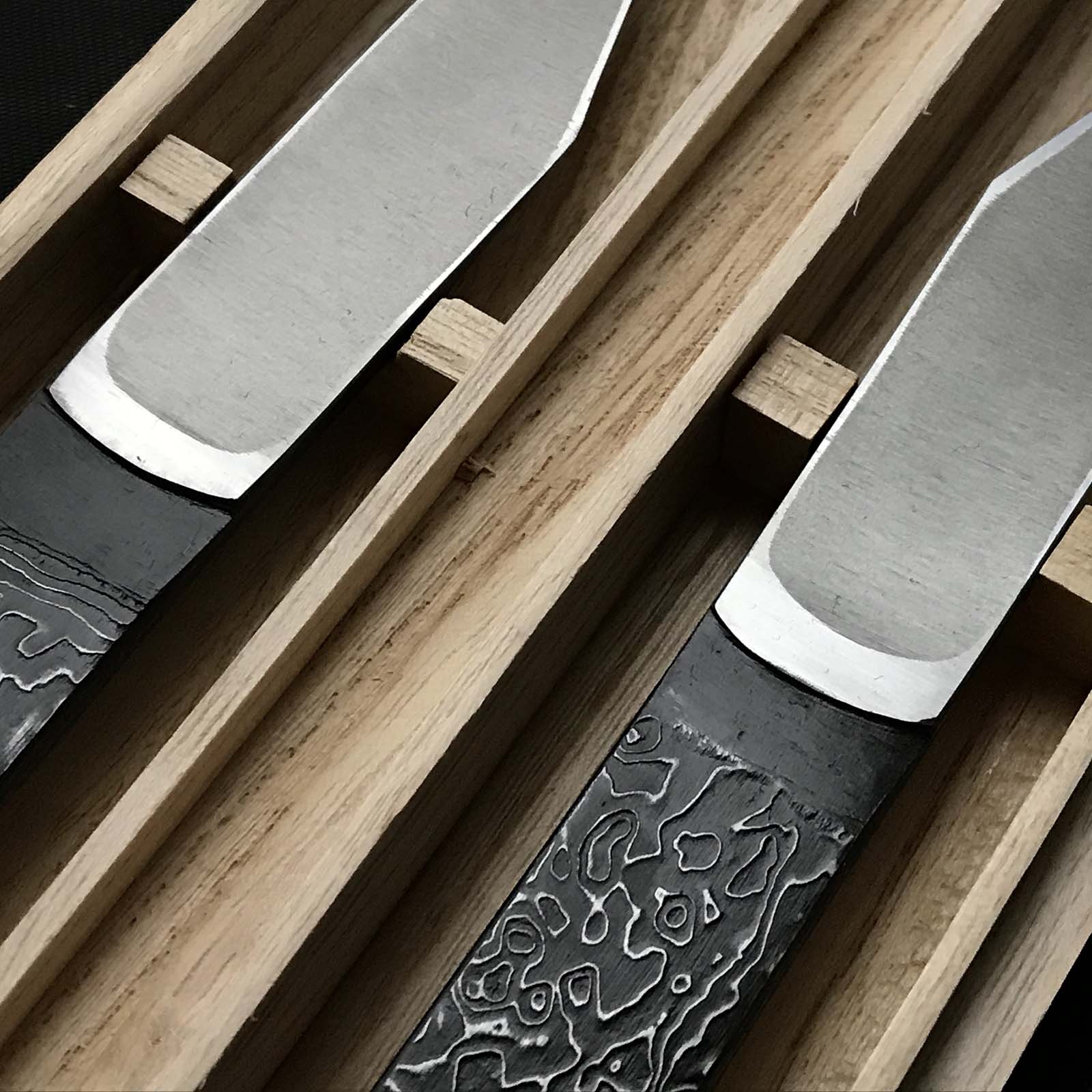 Tasai Kiridashi Knives Damascus Right & Left 田斎作 切出し小刀 天杢模様 左右 21mm