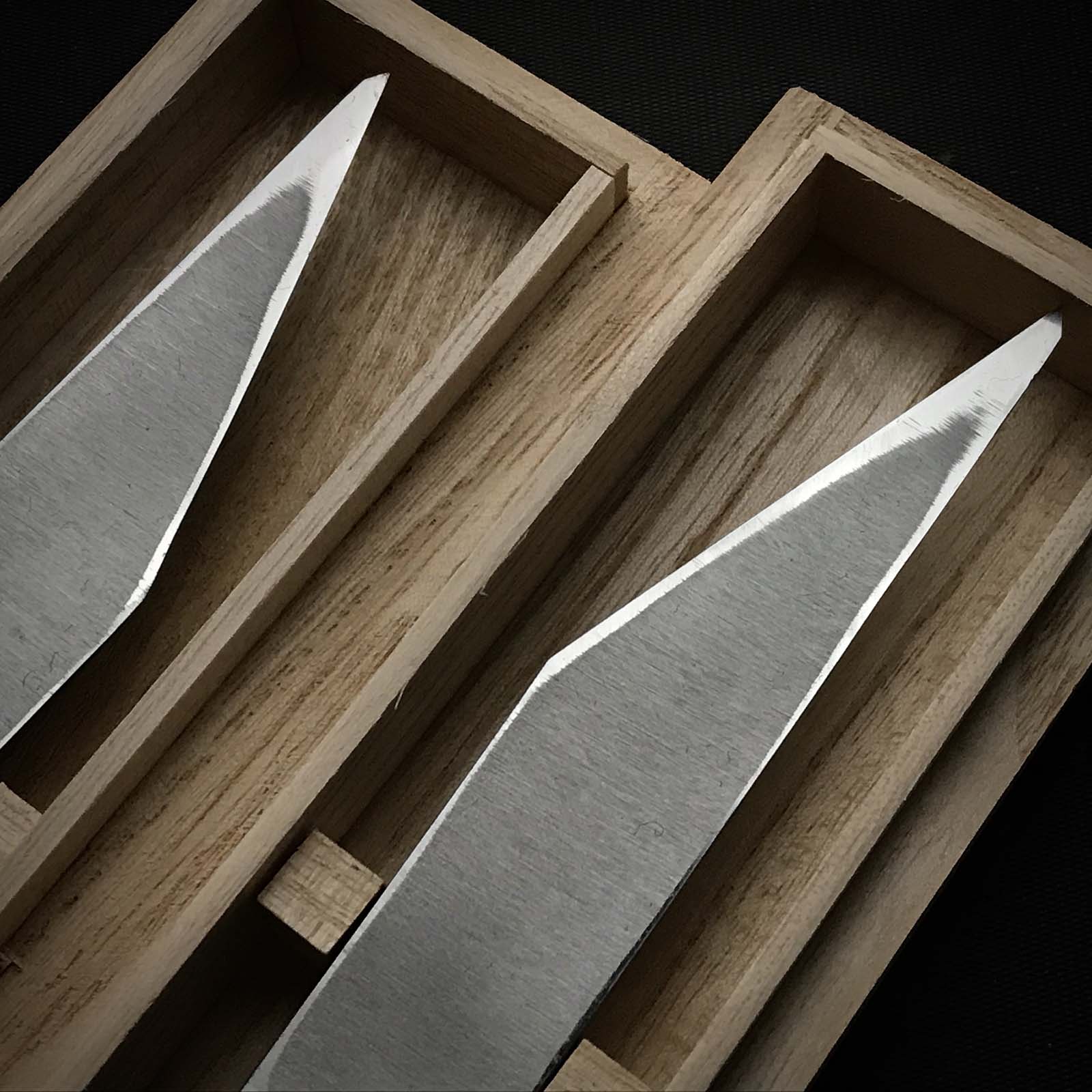 Tasai Kiridashi Knives Damascus Right & Left 田斎作 切出し小刀 天杢模様 左右 21mm