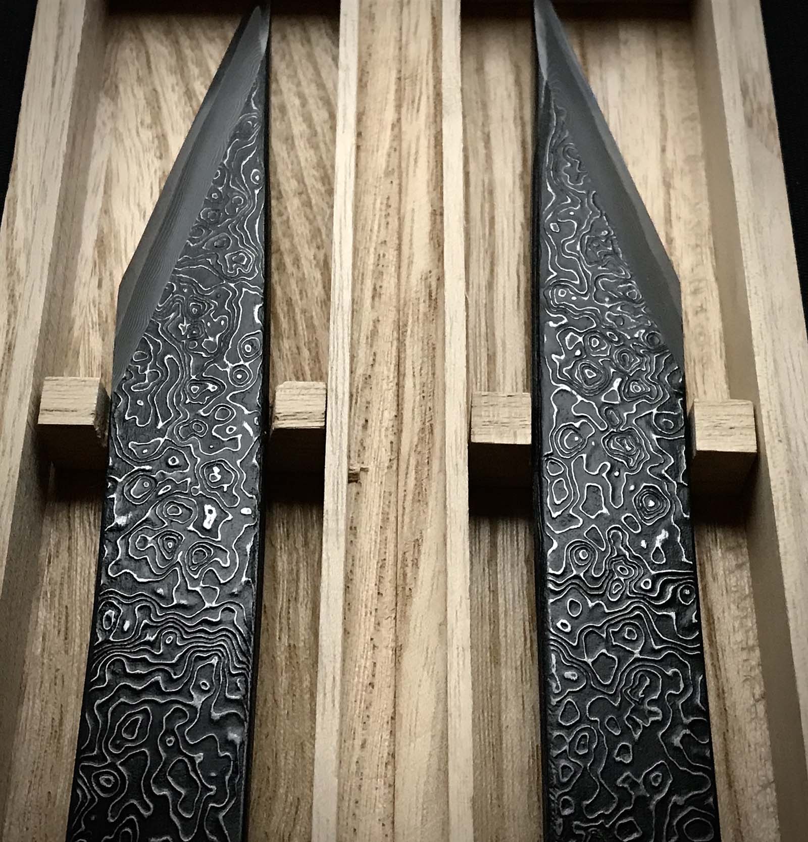 Tasai Kiridashi Knives Damascus Right & Left 田斎作 切出し小刀 天杢模様 左右 21mm