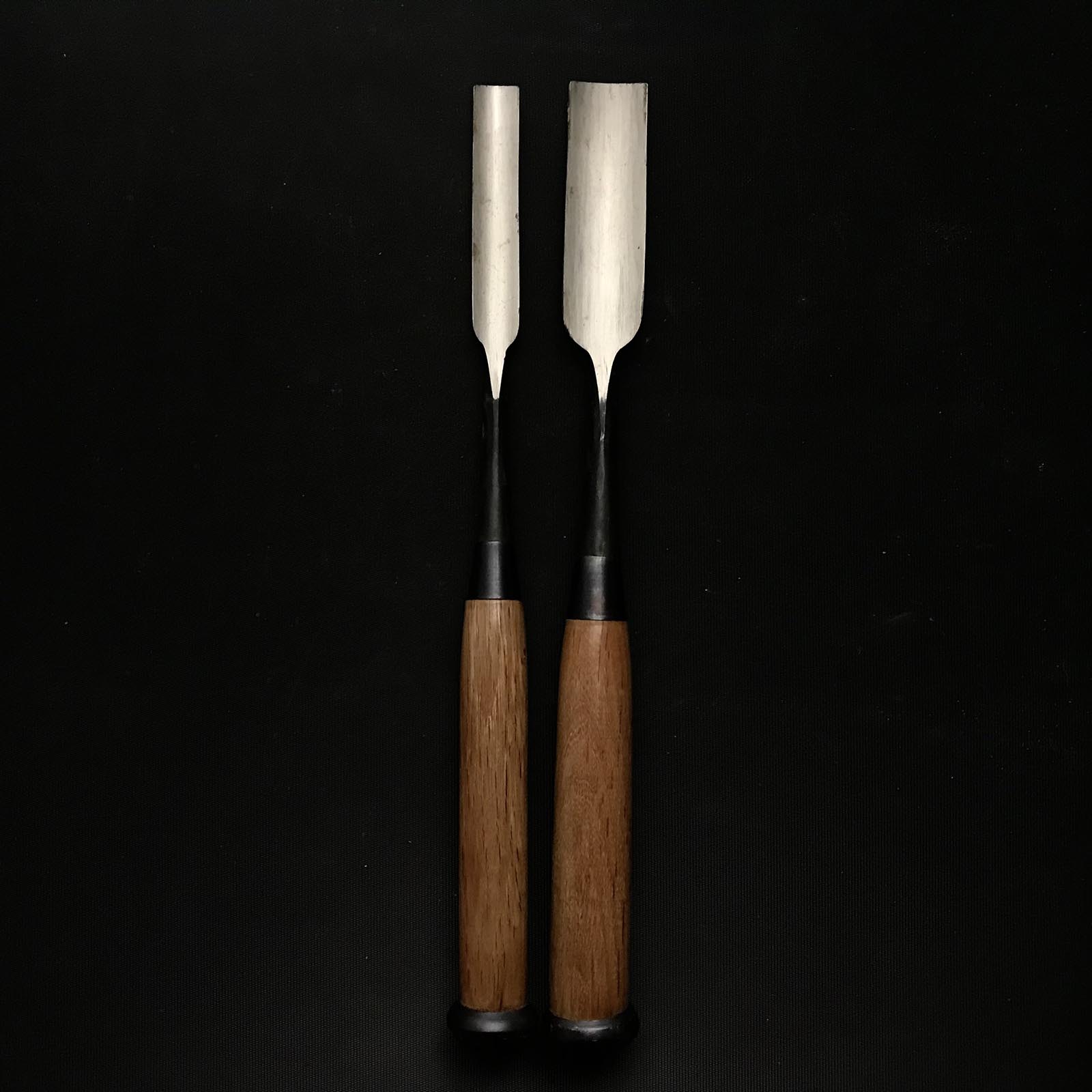Old stock Uchimaru-Nomi Gouge Chisels (Longer Type, shallow U ) 掘出し物 内丸鑿 内丸叩鑿 27mm 15mm