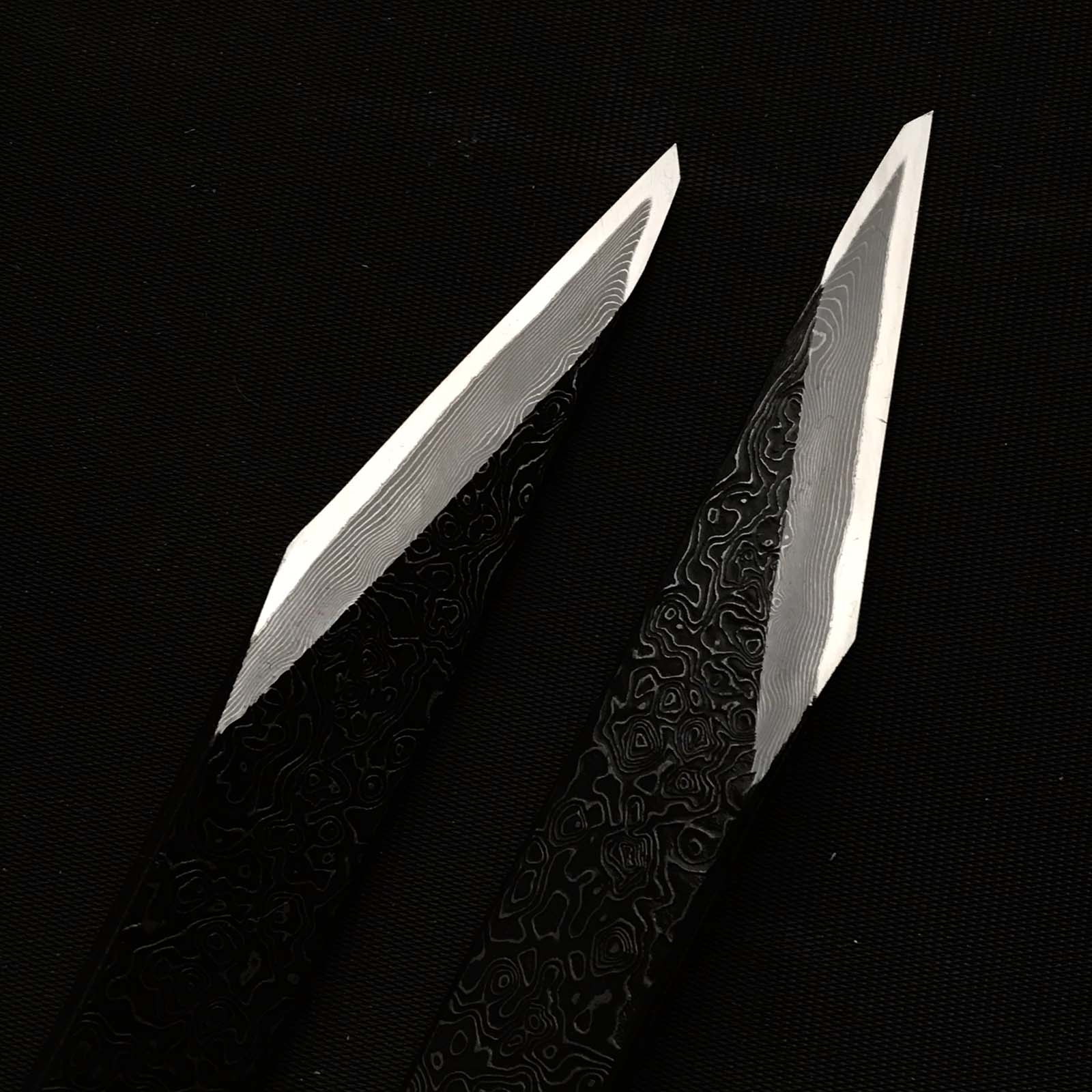 Tasai Kiridashi Knives Damascus Right & Left 田斎作 切出し小刀 天杢模様 左右 21mm