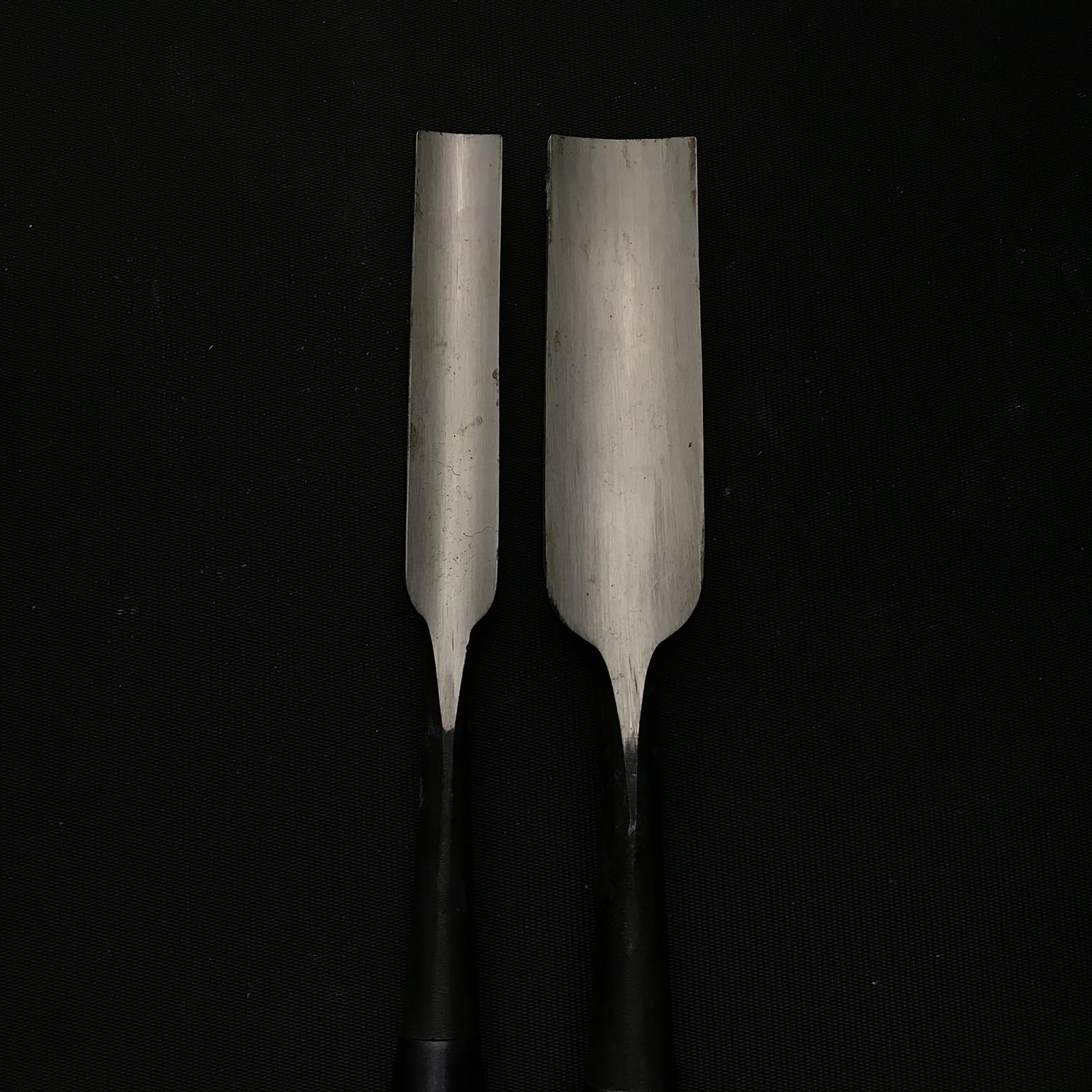Old stock Uchimaru-Nomi Gouge Chisels (Longer Type, shallow U ) 掘出し物 内丸鑿 内丸叩鑿 27mm 15mm