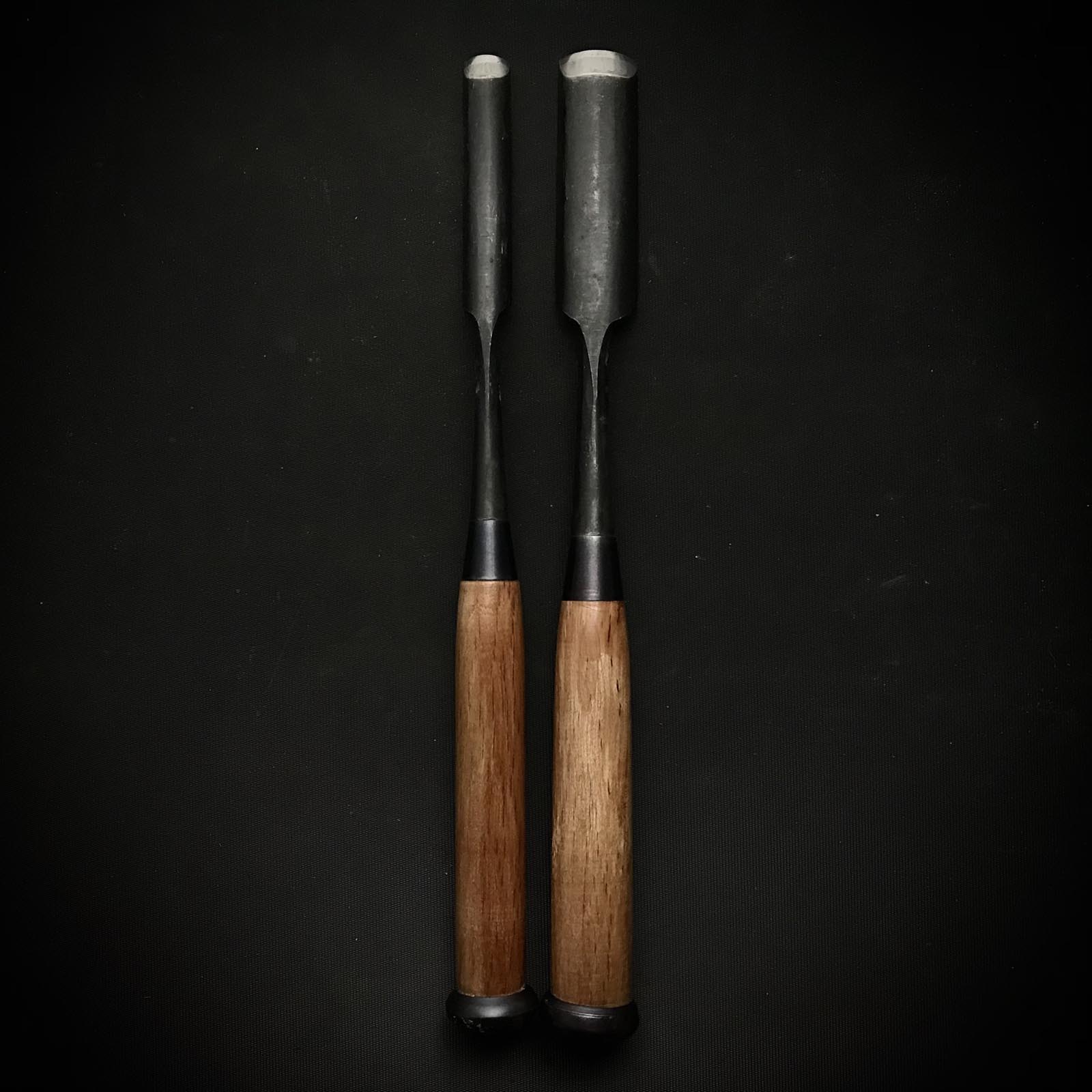 Old stock Uchimaru-Nomi Gouge Chisels (Longer Type, shallow U ) 掘出し物 内丸鑿 内丸叩鑿 27mm 15mm