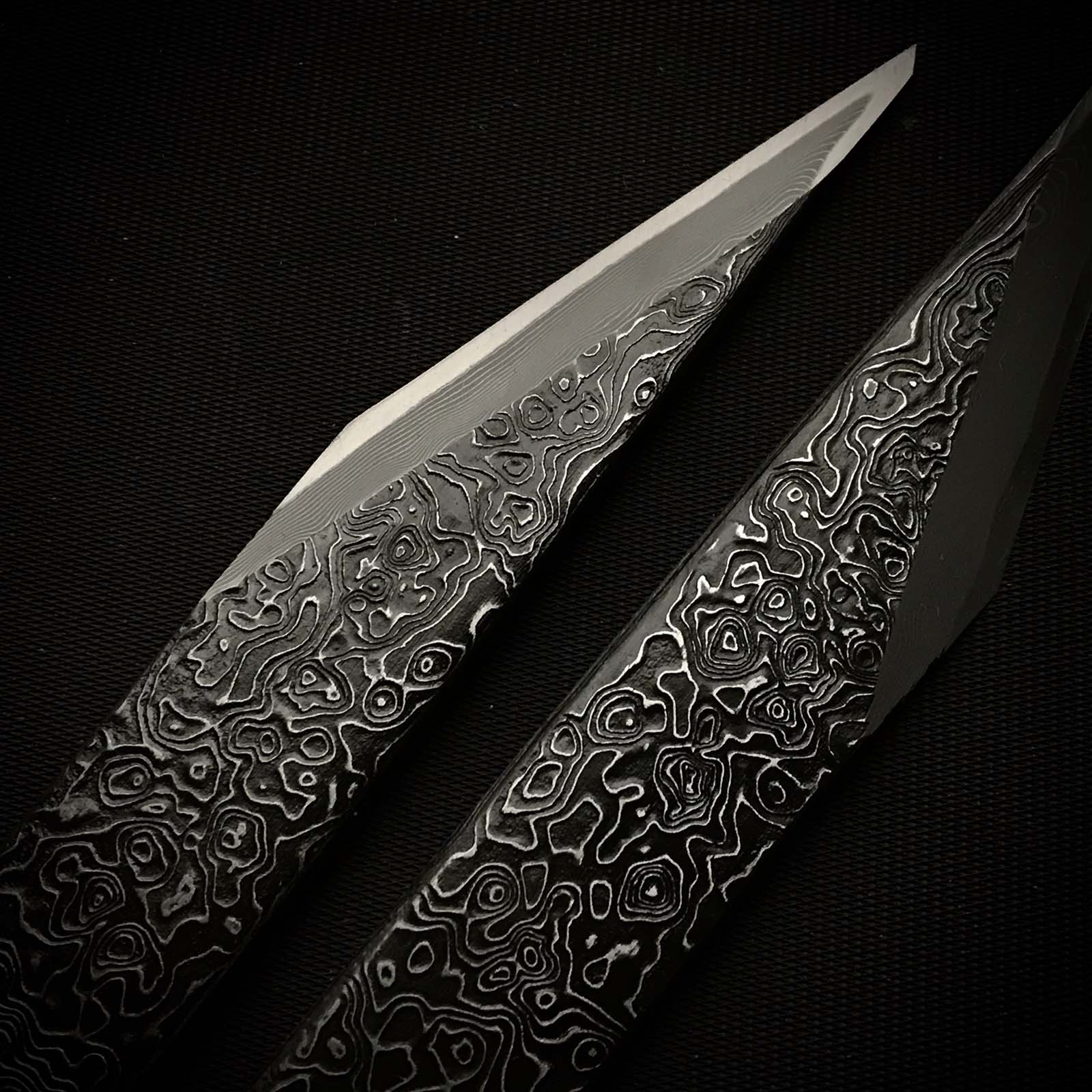 Tasai Kiridashi Knives Damascus Right & Left 田斎作 切出し小刀 天杢模様 左右 21mm