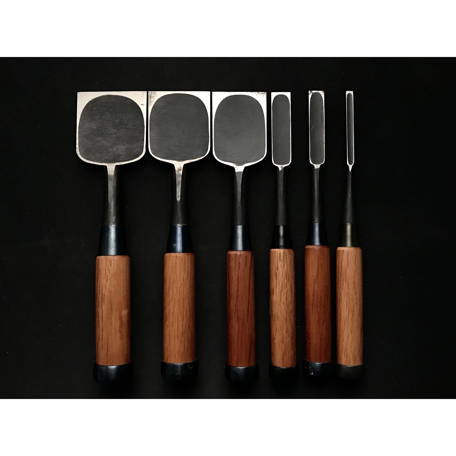 Old stock Kunikei 3rd Generation Bench chisels 掘出し物 池田慶郎氏 三代目国慶作問屋名 追入鑿 54,48,42,15,12,6mm