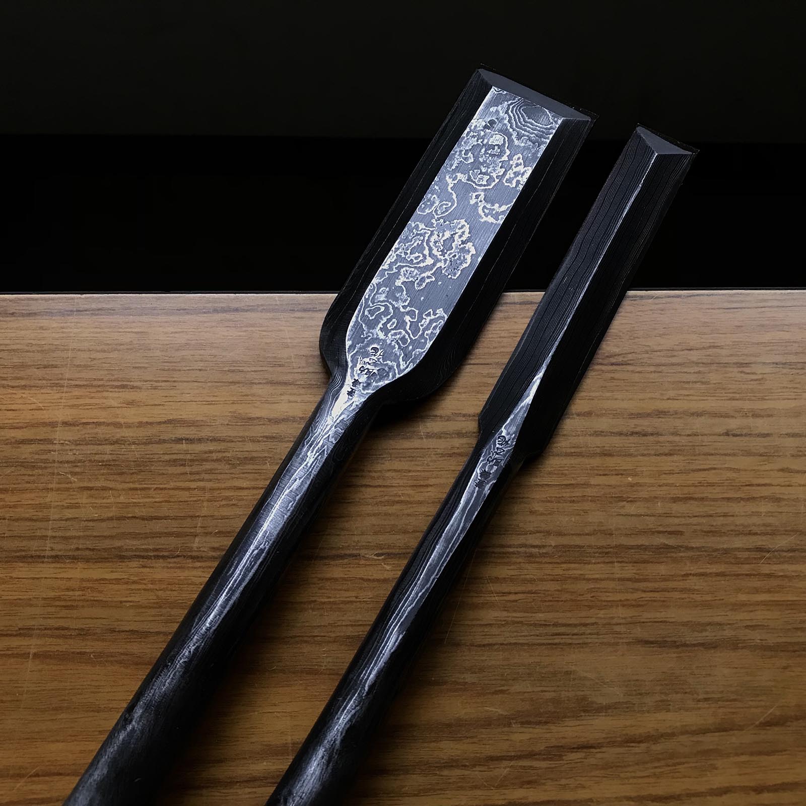 Sukemasa (Third generation) Suminagashi Slick chisels set 三代目助正作 墨流し 本突組鑿 Hon-tsukinomi