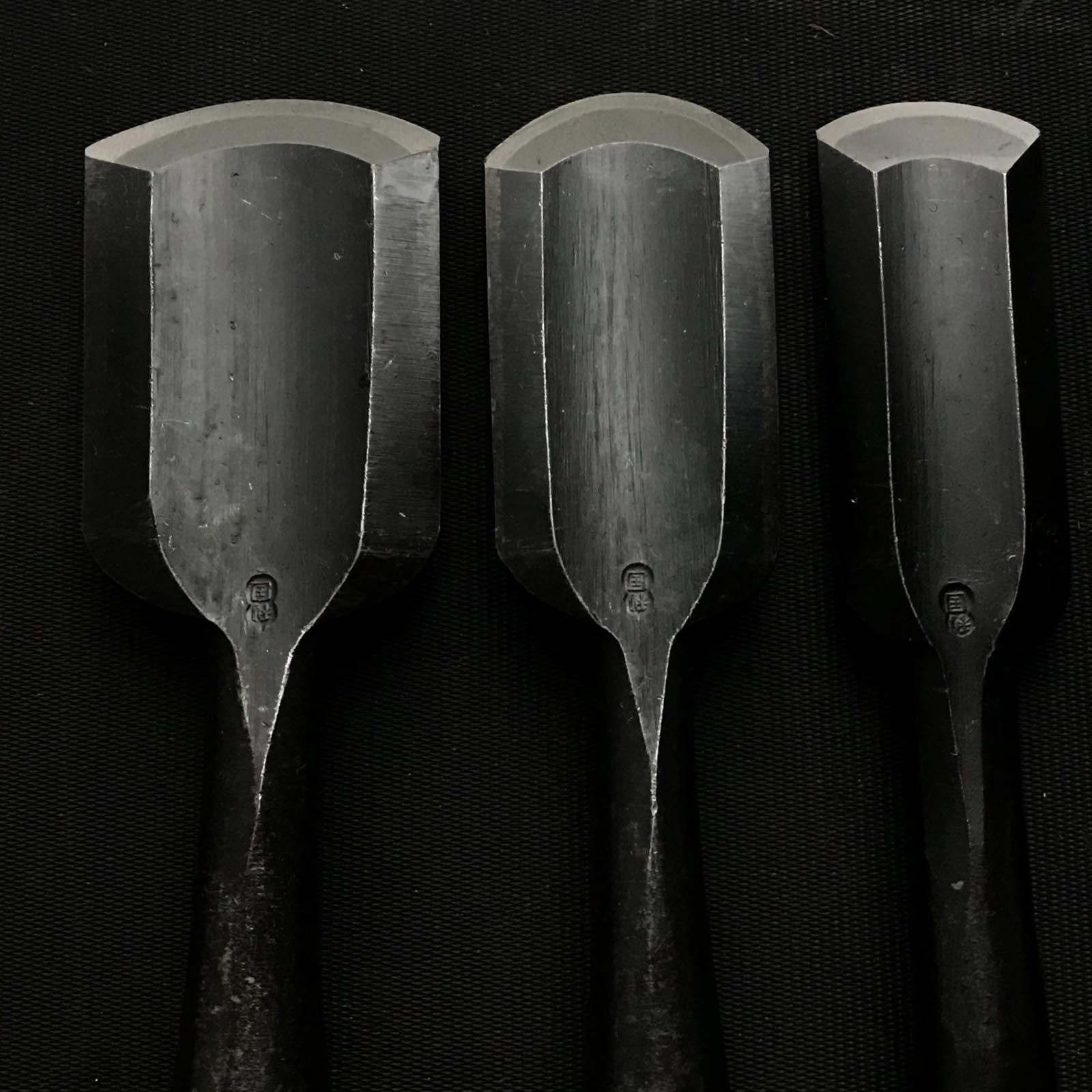 #12 Old stock Soto maru chisels set with white steel 掘出し物 外丸組鑿 6本組 Sotomarunomi