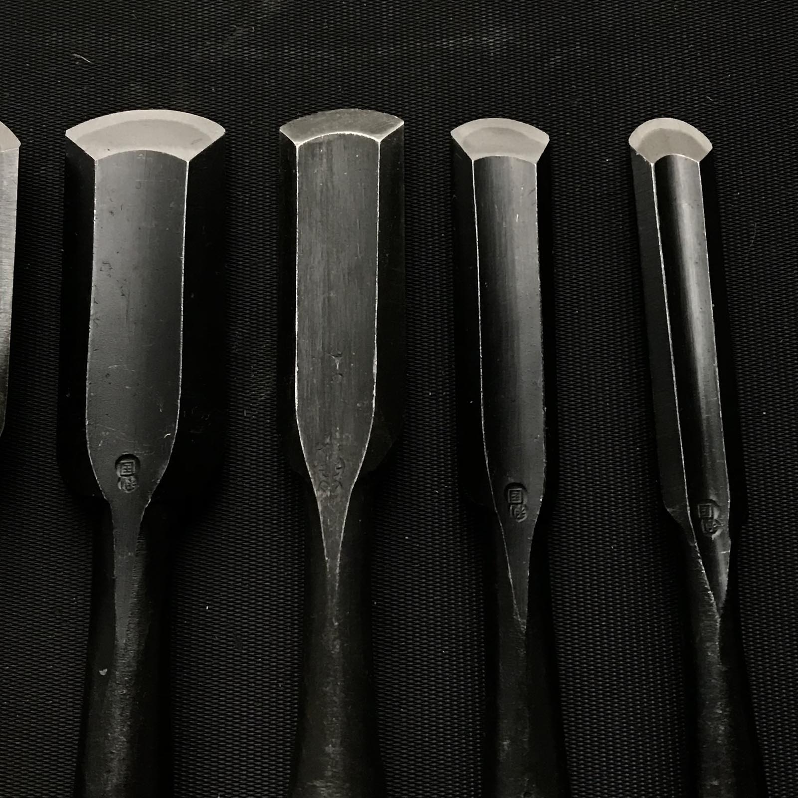 #12 Old stock Soto maru chisels set with white steel 掘出し物 外丸組鑿 6本組 Sotomarunomi