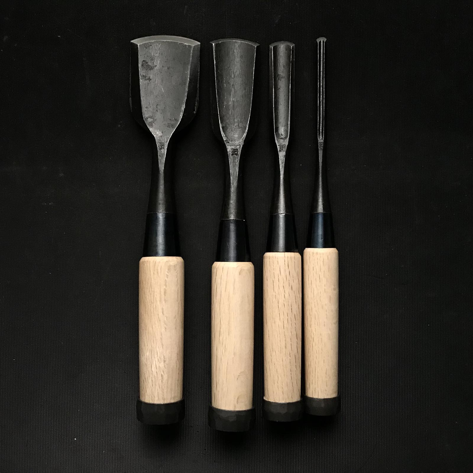 Old stock Kanetake Early works Sotomaru chisels by Takahashi Norikazu 掘出し物 高橋典三作 早期作品 カネ武 外丸鑿 白紙鋼