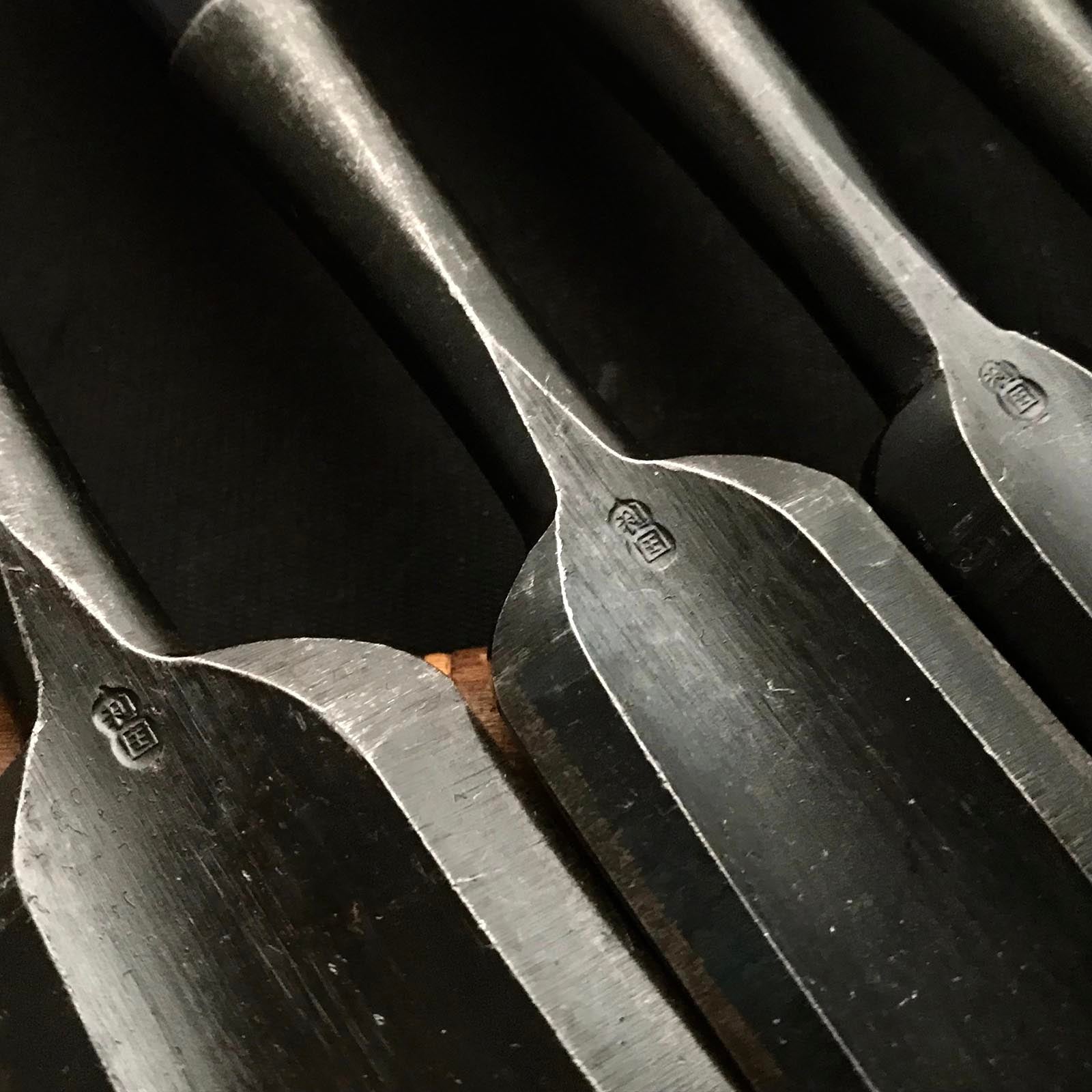 #12 Old stock Soto maru chisels set with white steel 掘出し物 外丸組鑿 6本組 Sotomarunomi